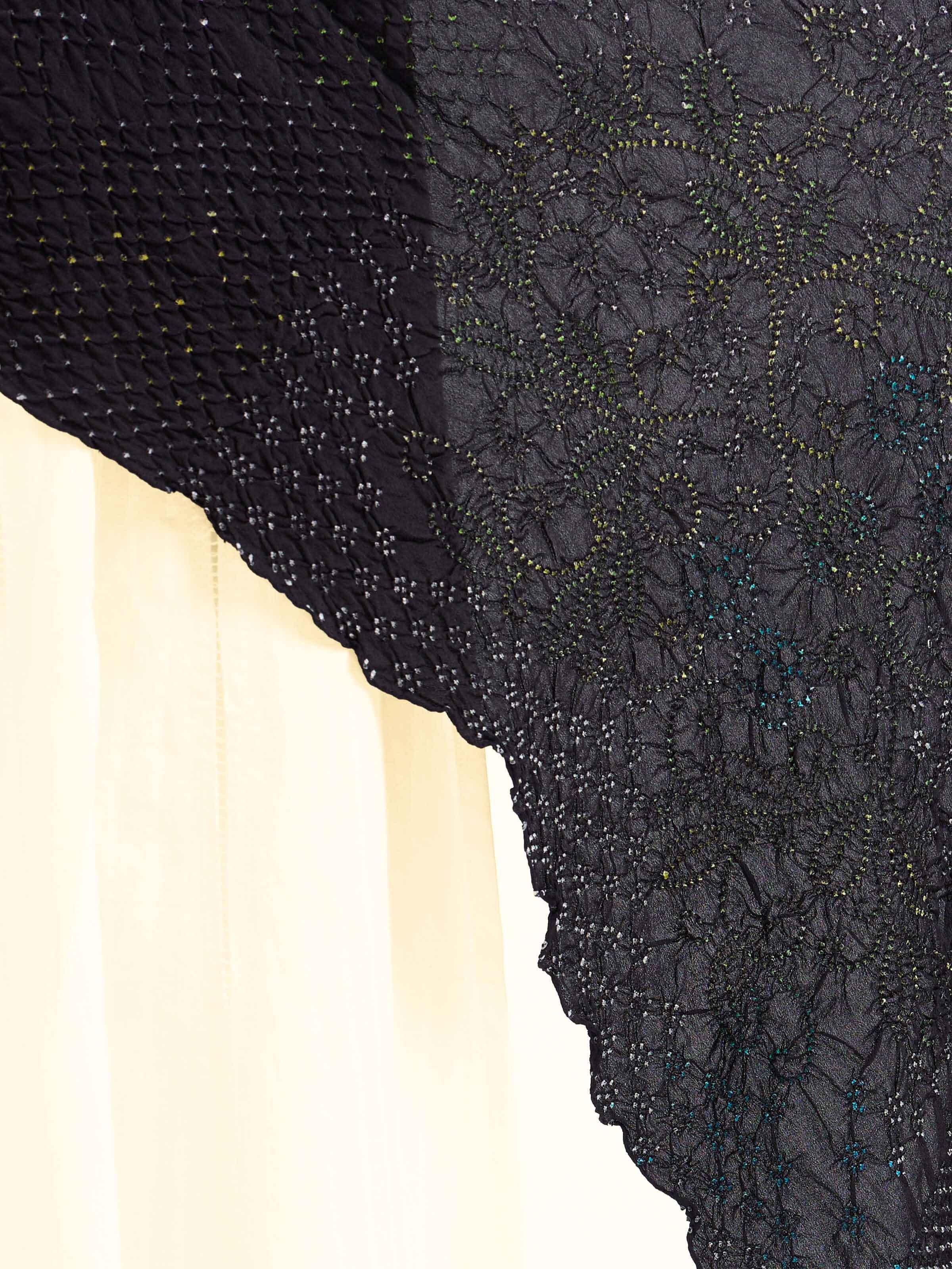 Detailed view of Black Bandhani Tie & Dye Silk Stole focusing on the fine craftsmanship and texture