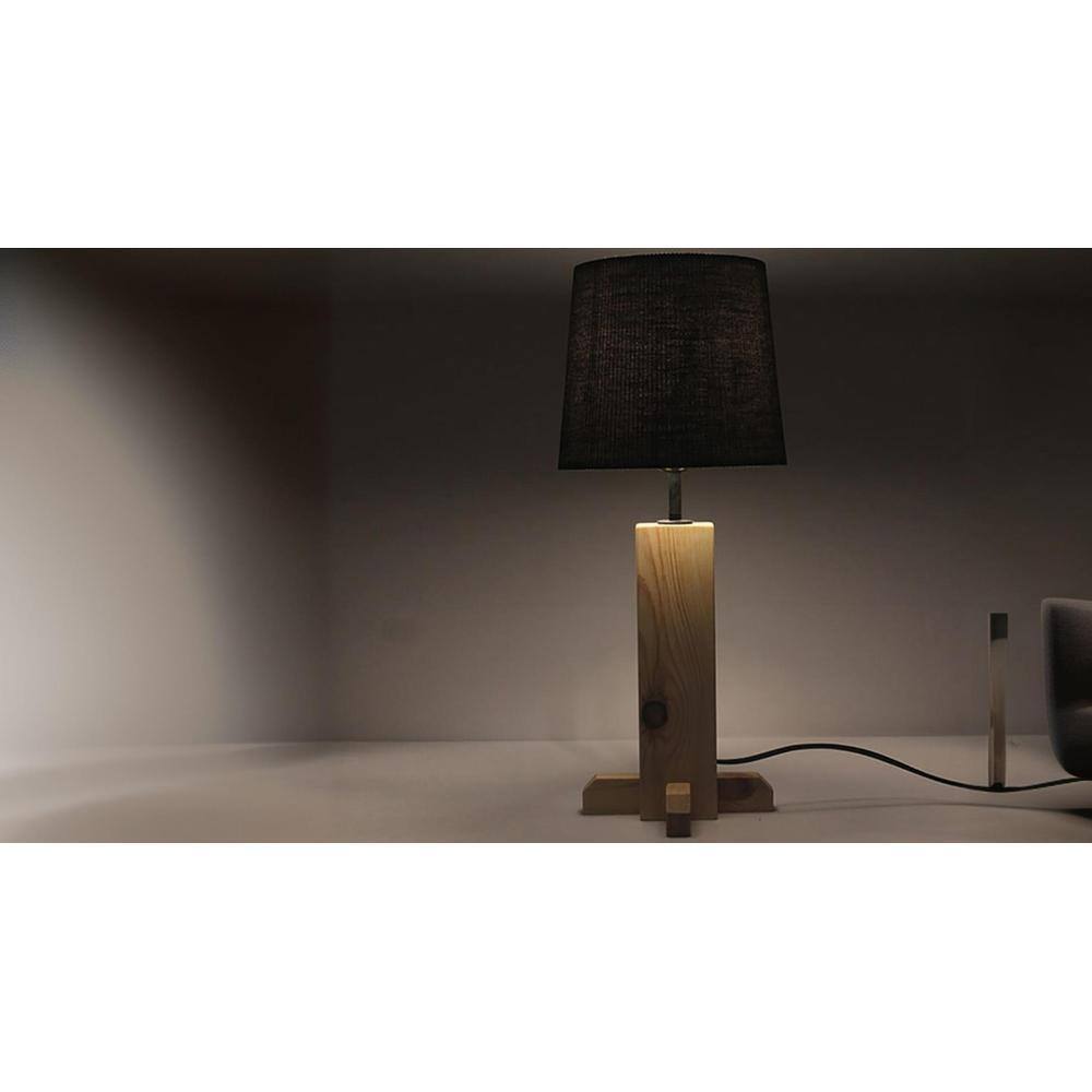 Rocket Beige Wooden Table Lamp with Black Fabric Lampshade