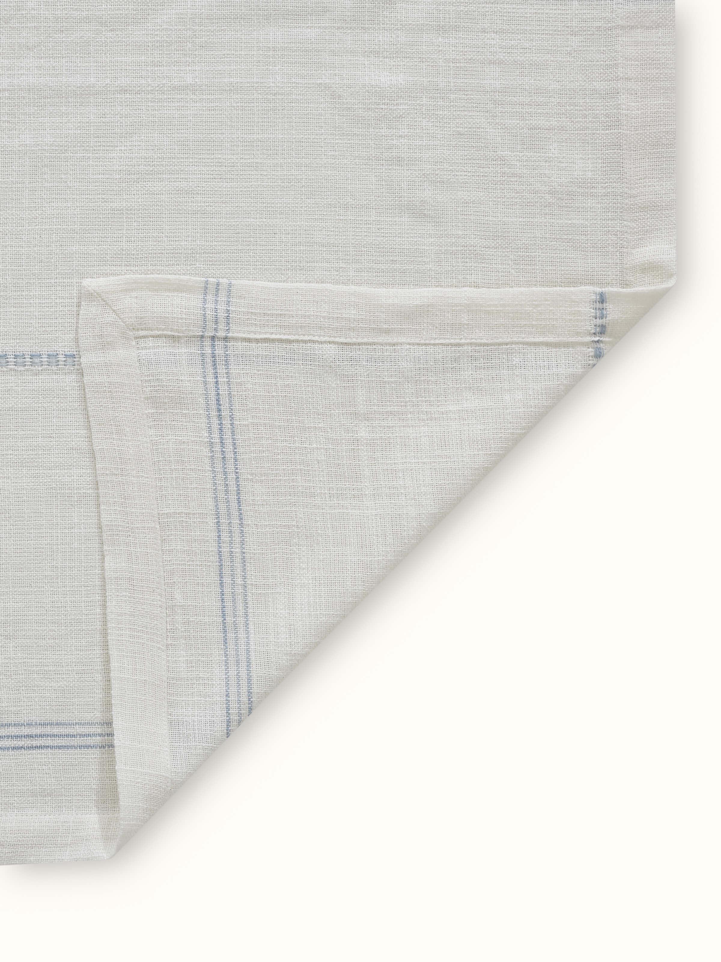 Back view of Arth Light Blue Stripe Handloom Cotton Table Cover for modern 6-seater dining tables