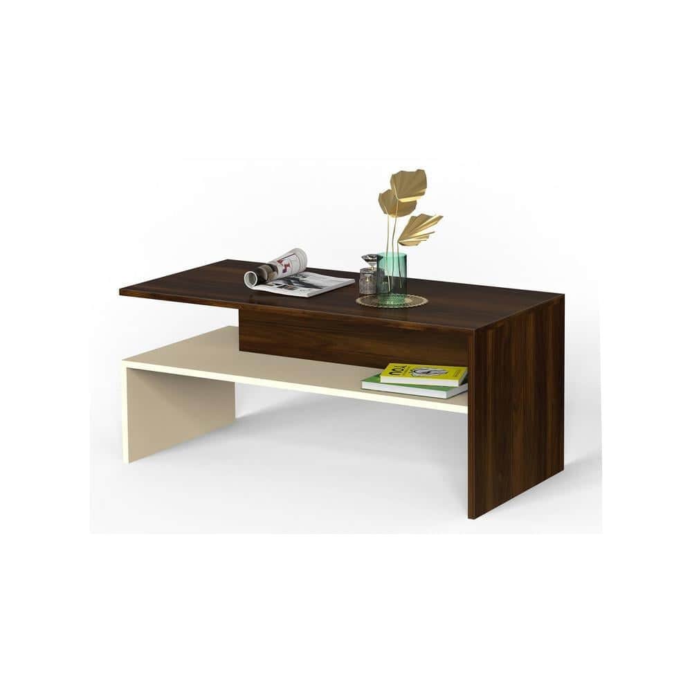 Taurley Engineered Wood Coffee Center Sofa Tea/Teapoy Console Table (Brown Maple & Beige)