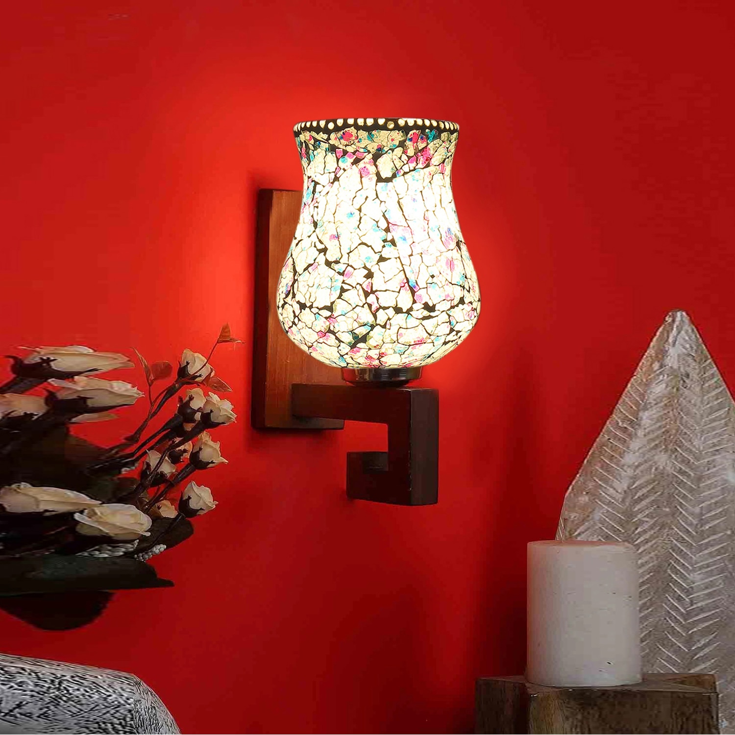 Devansh Solid Wood Electric Wall Light in Multi Colour with Multi Shade Count of 1 Light - Devansh