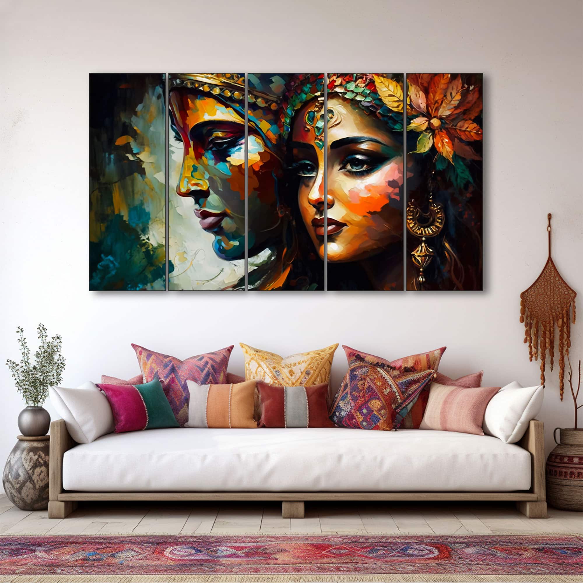 The Castle Decor Radha Krishna Wall Painting Wooden Framed 27x48 Inch (Style 11) - The Castle Decor