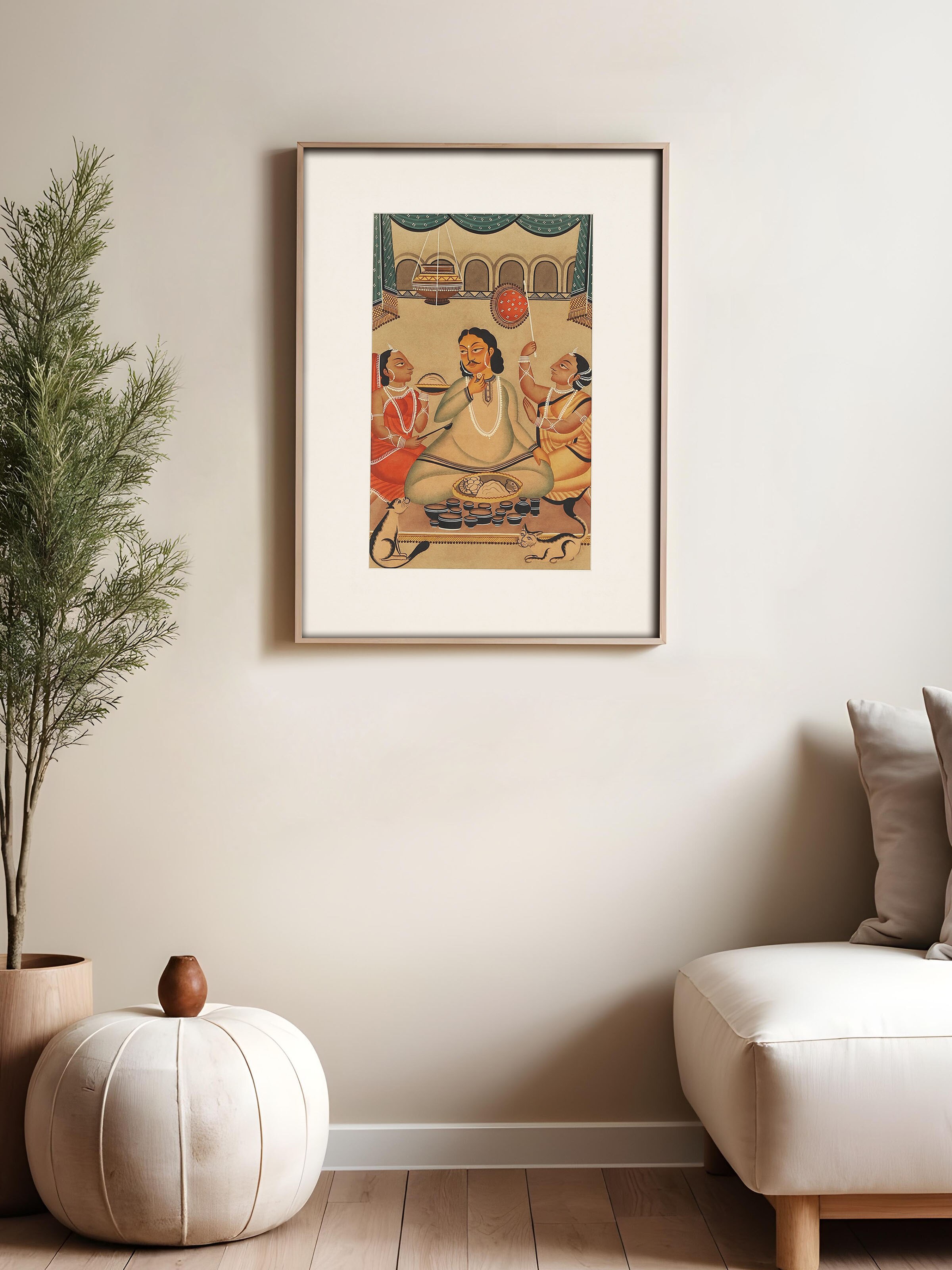 Lifestyle view of Man Eating Kalighat Painting