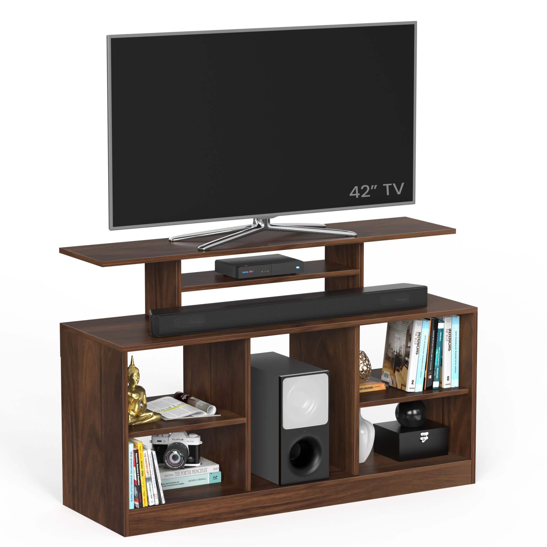 Bevlyn Engineering Wood Floor Standing Tv Entertainment Unit In Brown Maple Finish