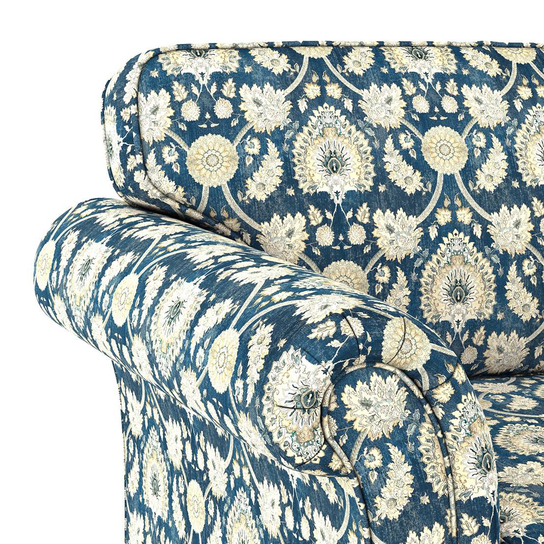 Amara 1 Seater Sofa In Blue Floral Damask Print