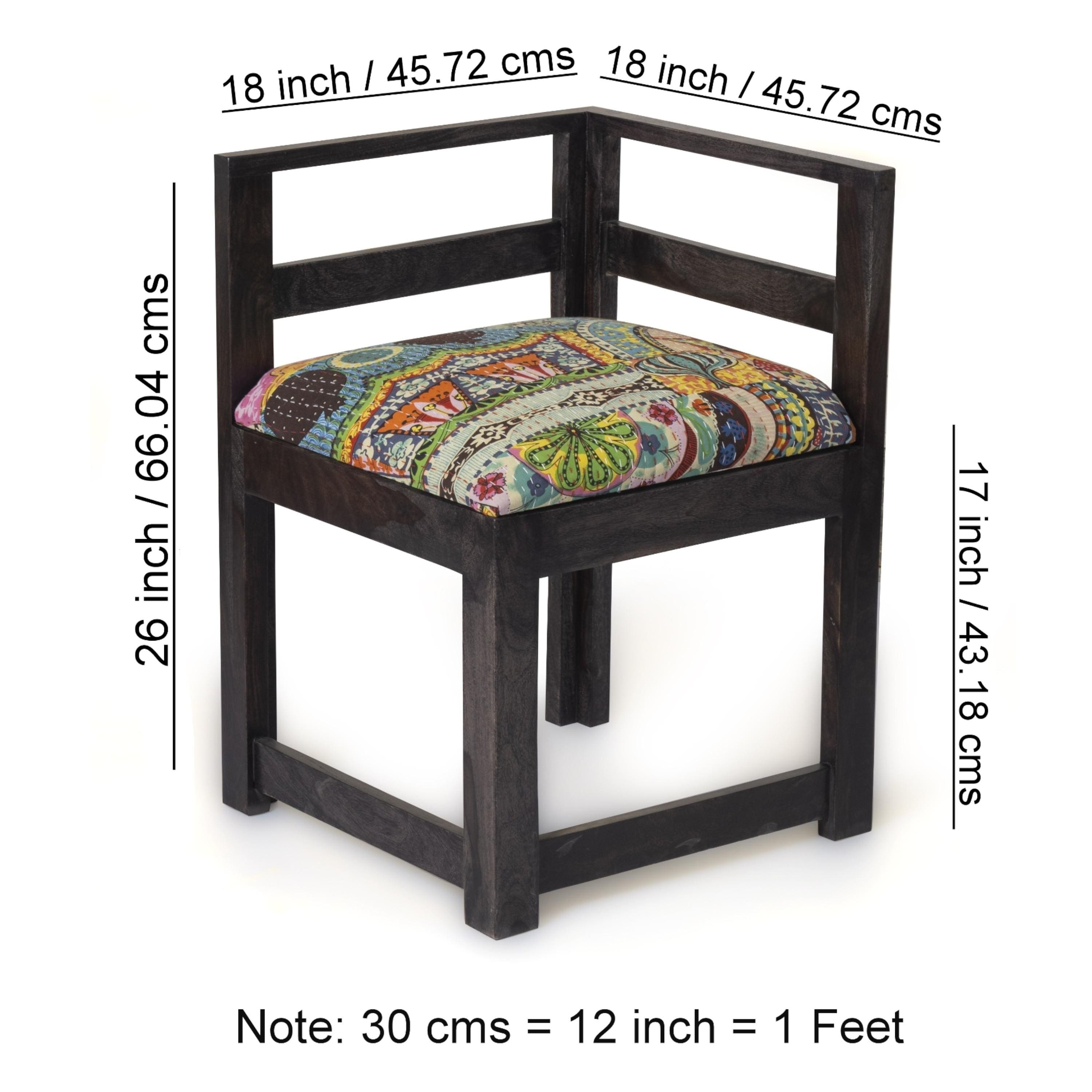 Kingston Sheesham Wood 4 Seater Dining Table Set in Mahogany Finish & Multi Colour Israel Print Kantha fabric Upholstery