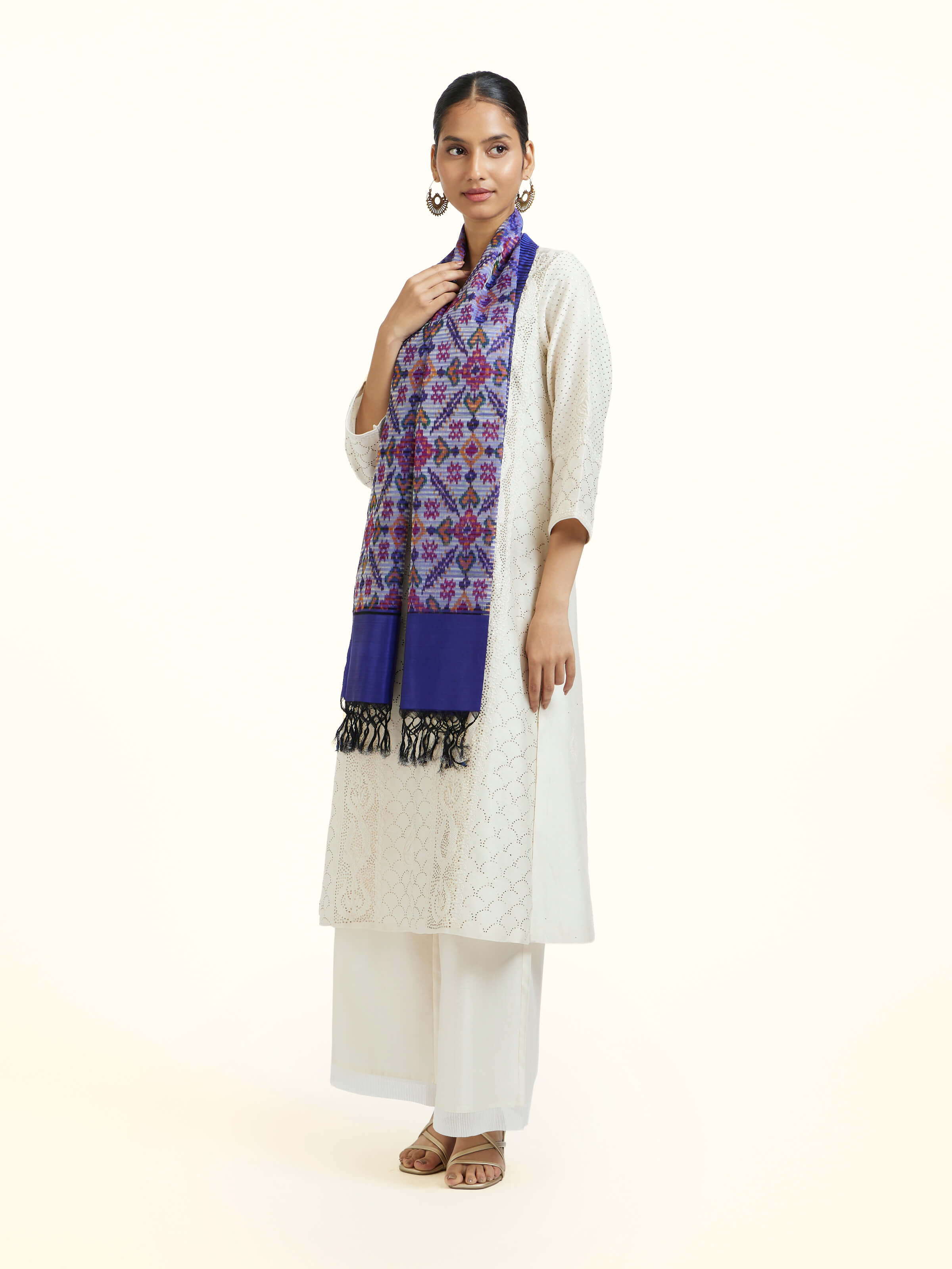 Blue Silk Pochampally Warp Ikat Stole