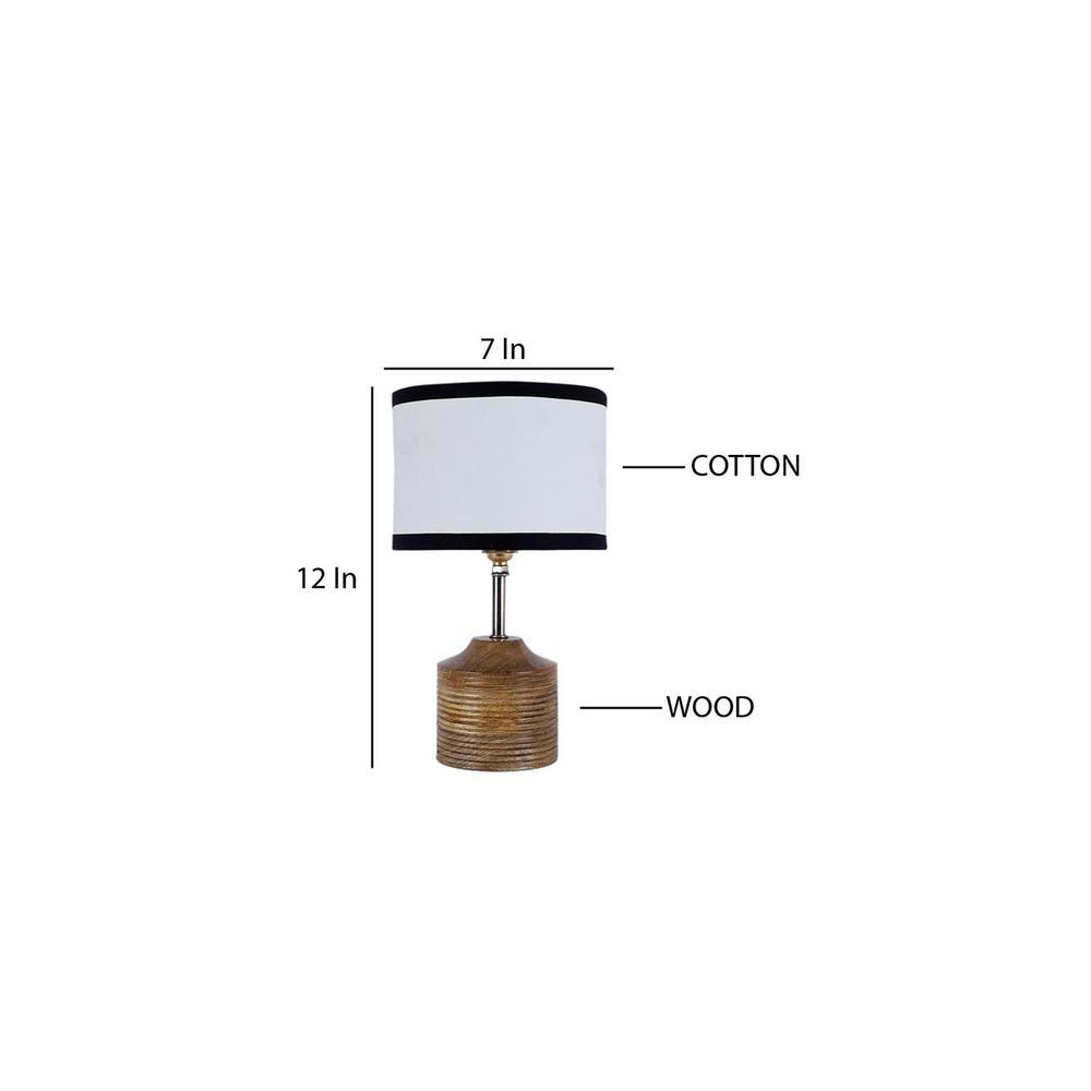 Edna Multicolour Fabric Shade Table Lamp with Natural Wooden Base