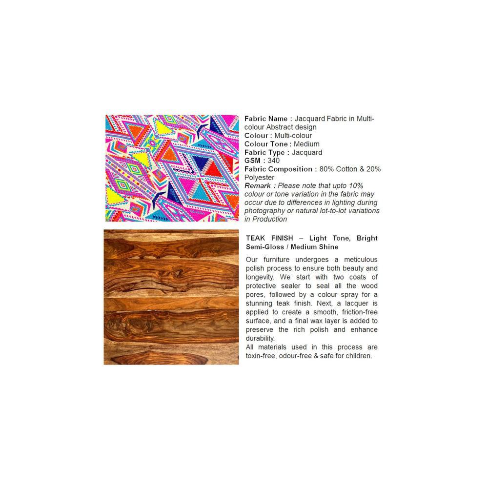 Louisville Acacia Wood Parisian Round Pouffe in Multicolour Jacquard