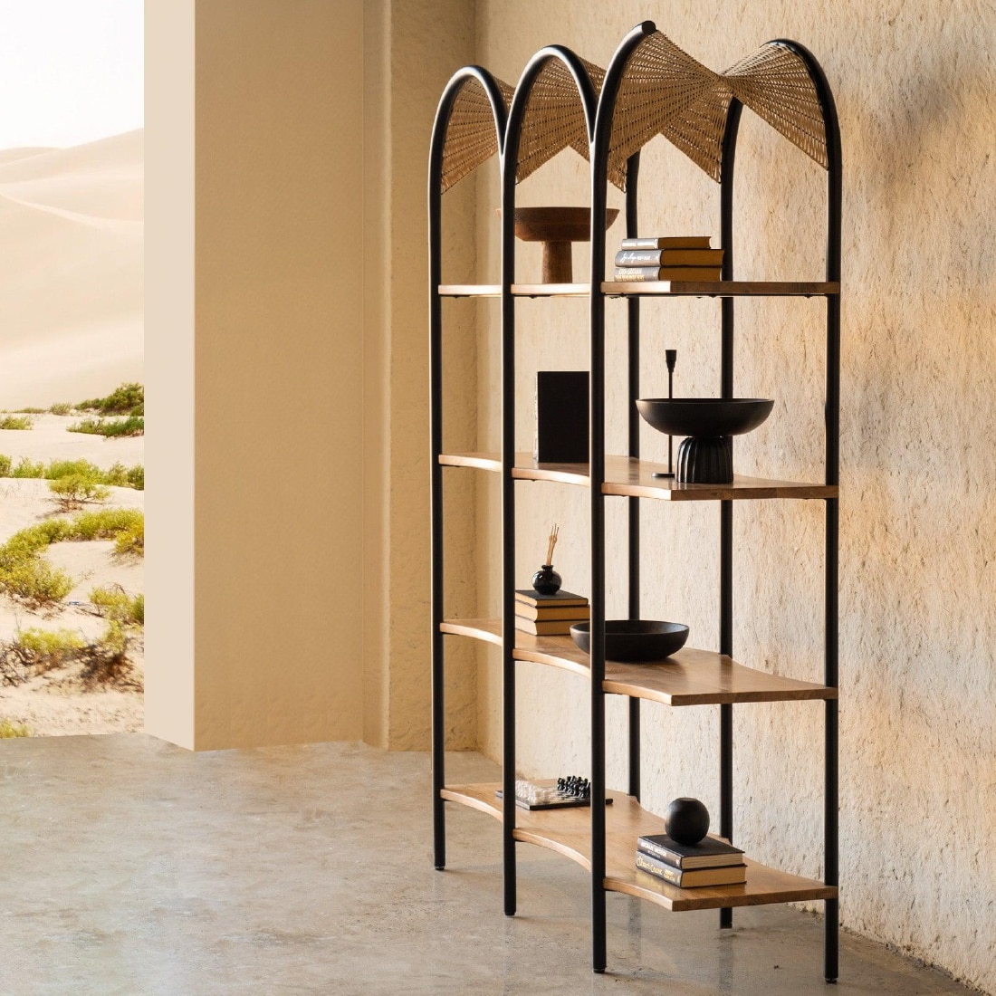 Andaman Katchall Solid Wood Shelving Unit in Black Colour - Orange Tree