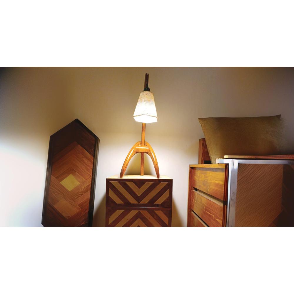 Species Brown Wooden Table Lamp with White Jute Lampshade
