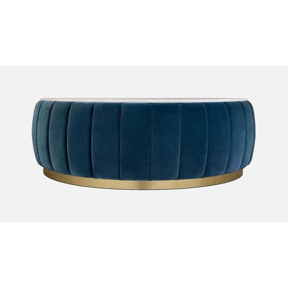 Brit Round Upholstered Coffee Table With Ms Base In Gold Colour & White Stone Top