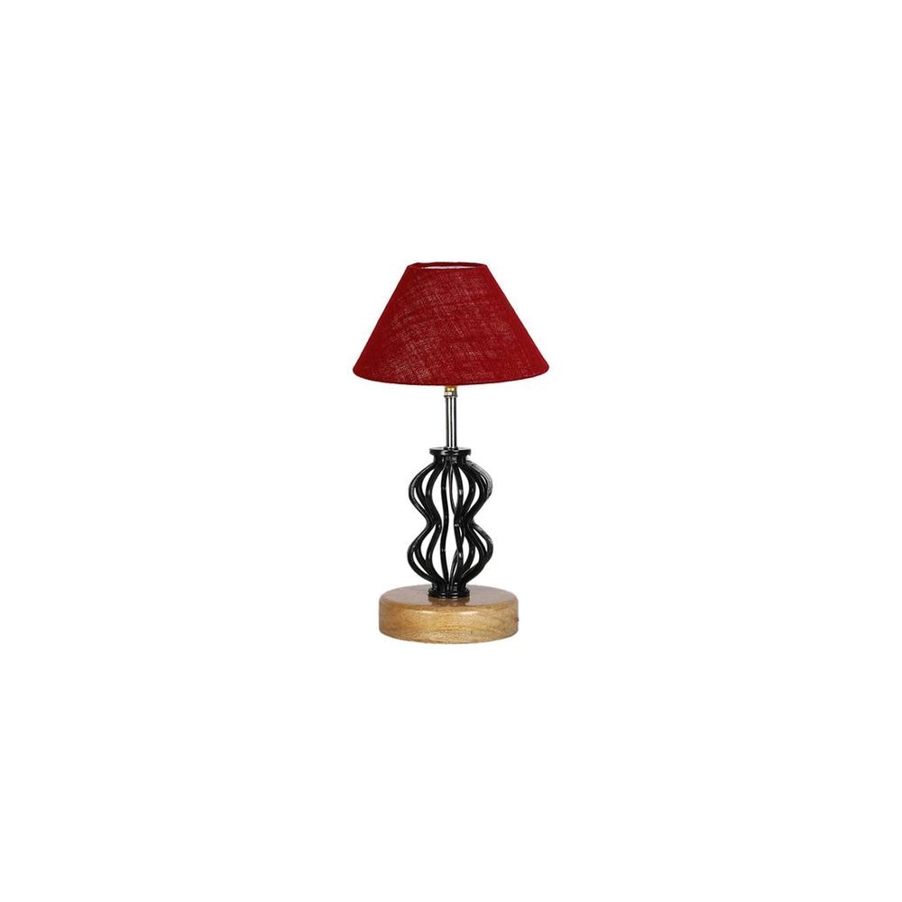 Madilyn Maroon Jute Table lamp with Wood & Iron Base