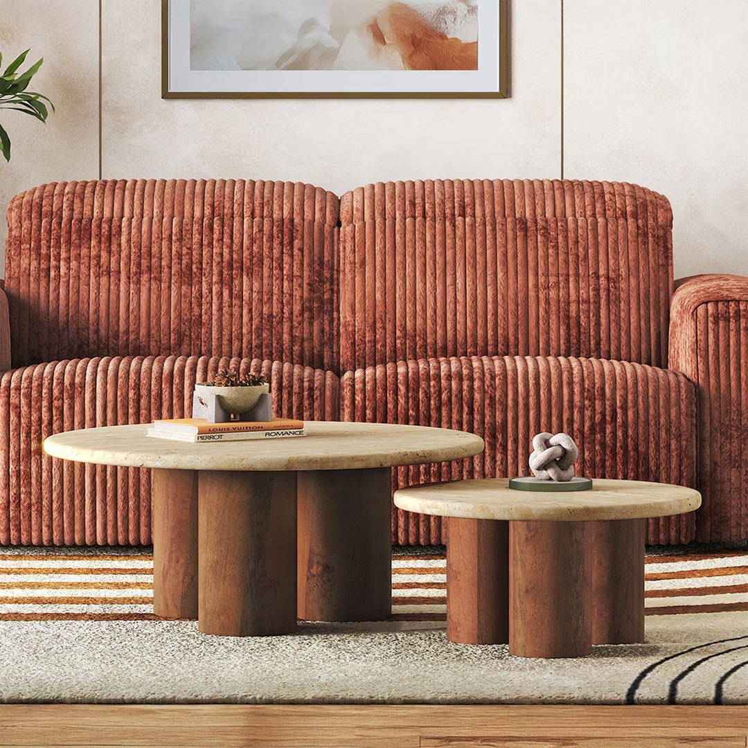 Enzo Set Of 2 Round Solid Wood Coffee Table In Amber Walnut Finish