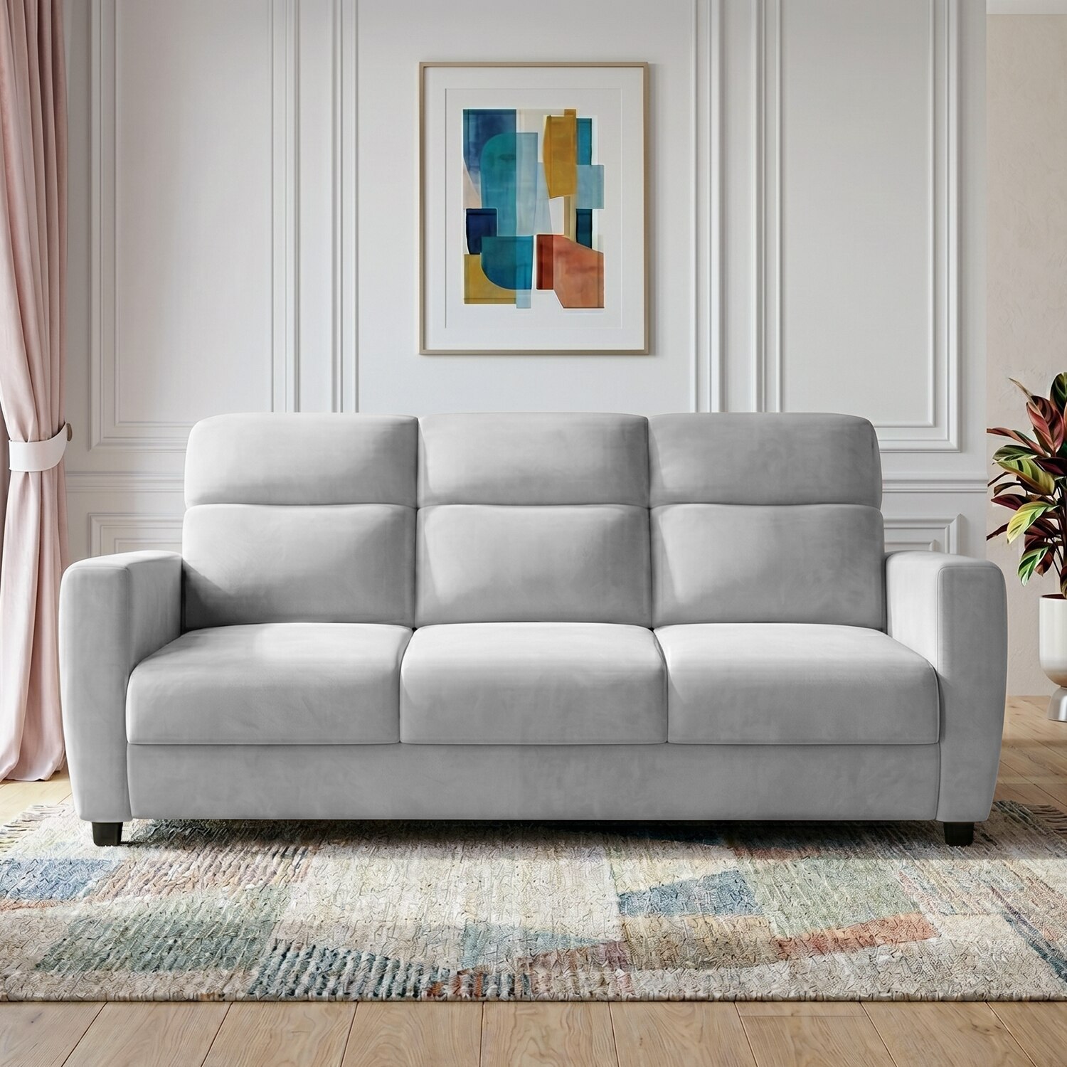Alvaro Velvet 3 Seater Sofa Grey Color - Home Lifestylez