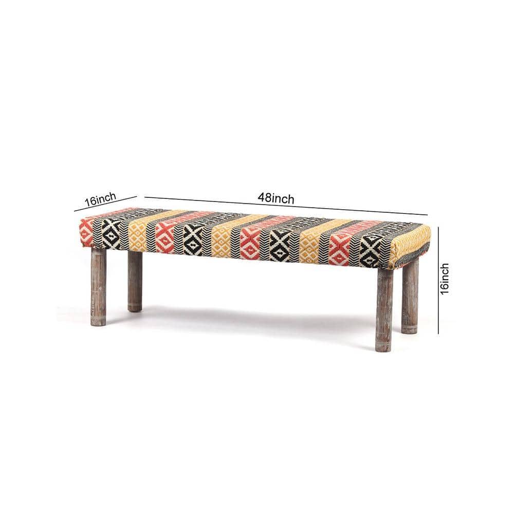 Asteria Solid Wood 2 Seater Bench In Stripe Multi Colour Jackard Fabric
