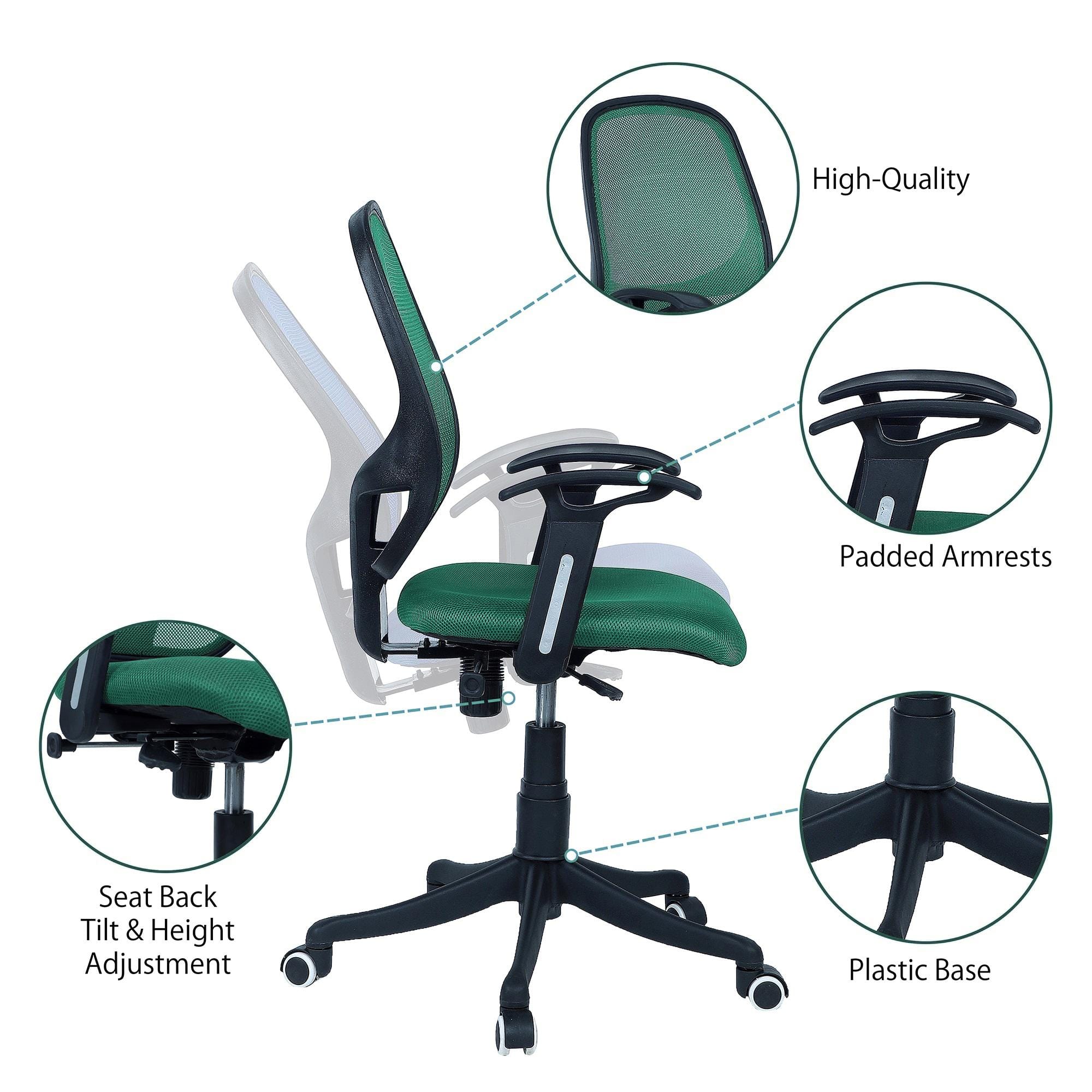 Goolda Low Back Ergonomic Chair in Dark Green Colour