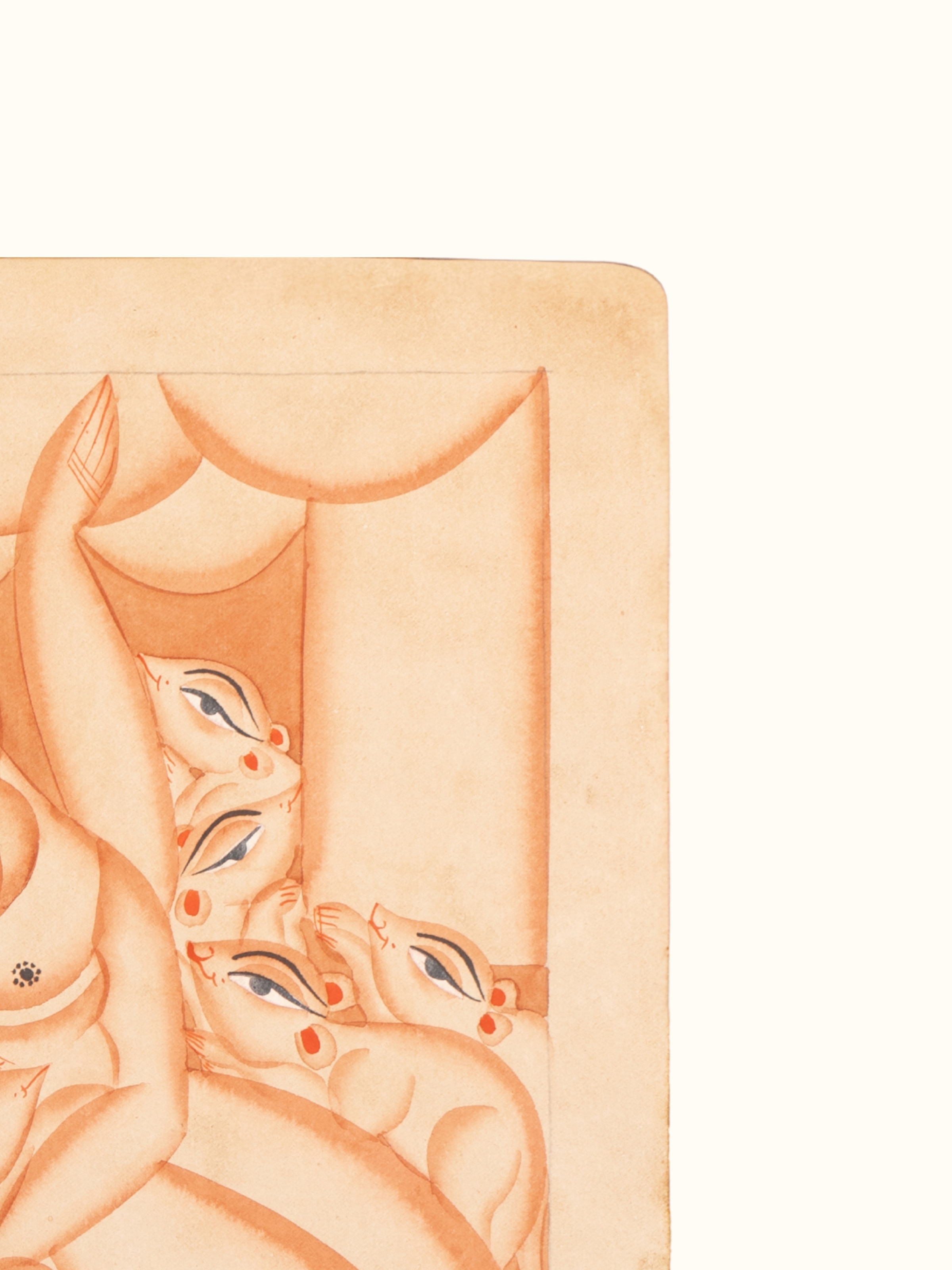 Side detail view of Ganesha Mooshik Kalighat folk art painting on paper