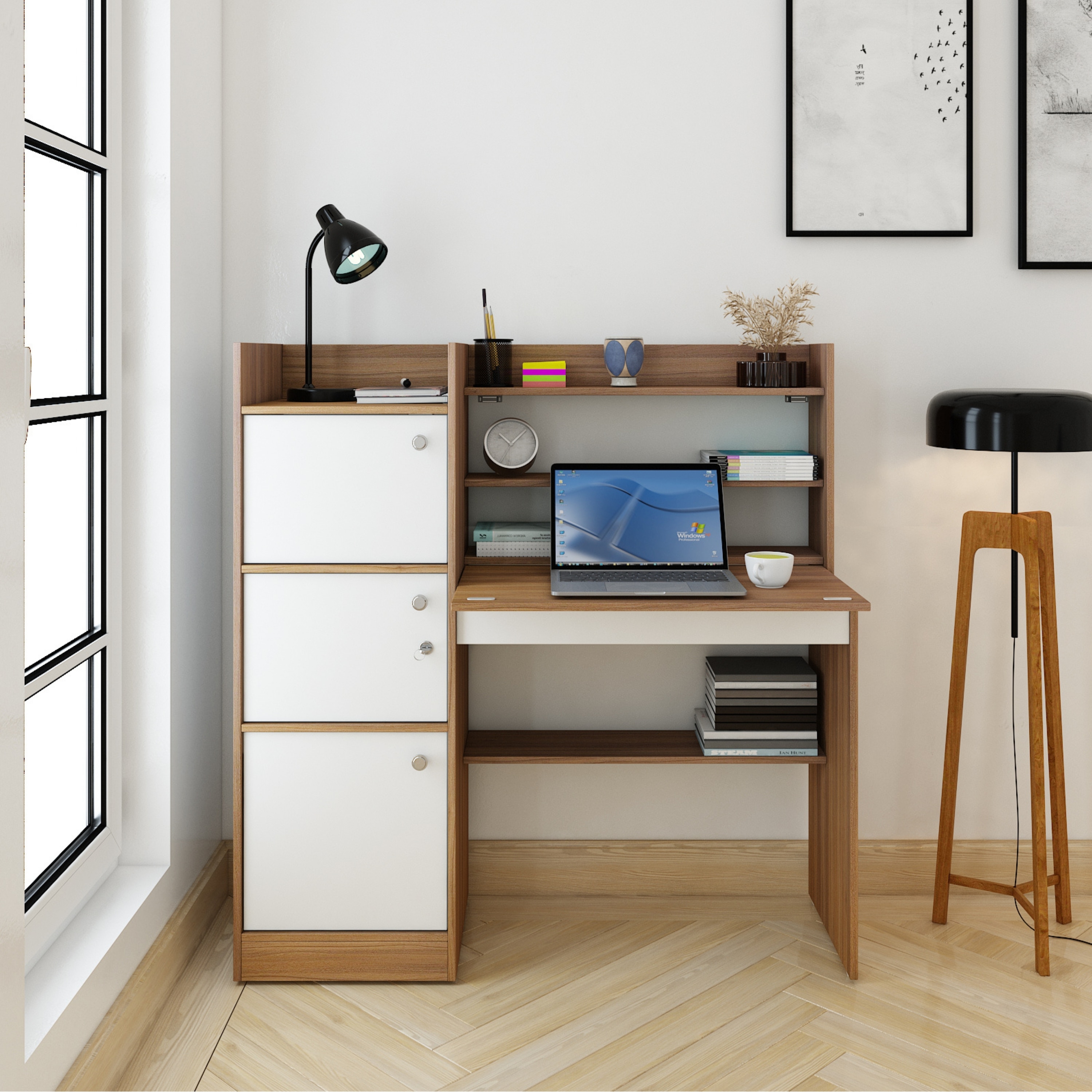 Brook Study Table Exotic Teak & Frosty White