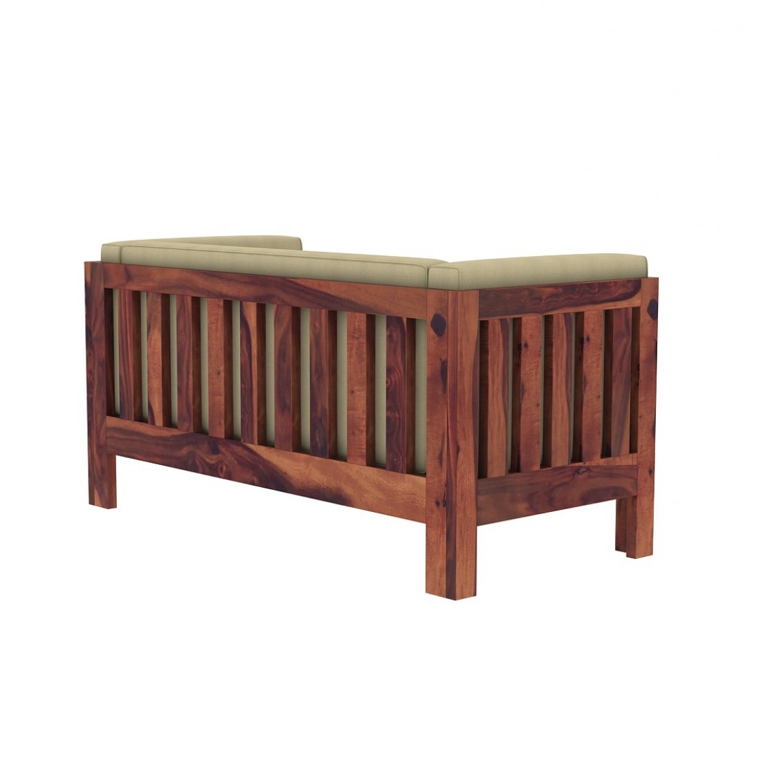 Prashiv 2 Seater Wooden Sofa (Creame Colour, Teak Finish)