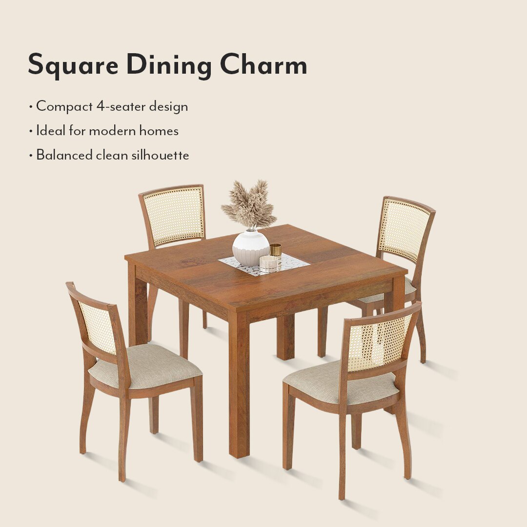 Brighton Square 4 Seater Dining Table With Reed Dining Chairs Set