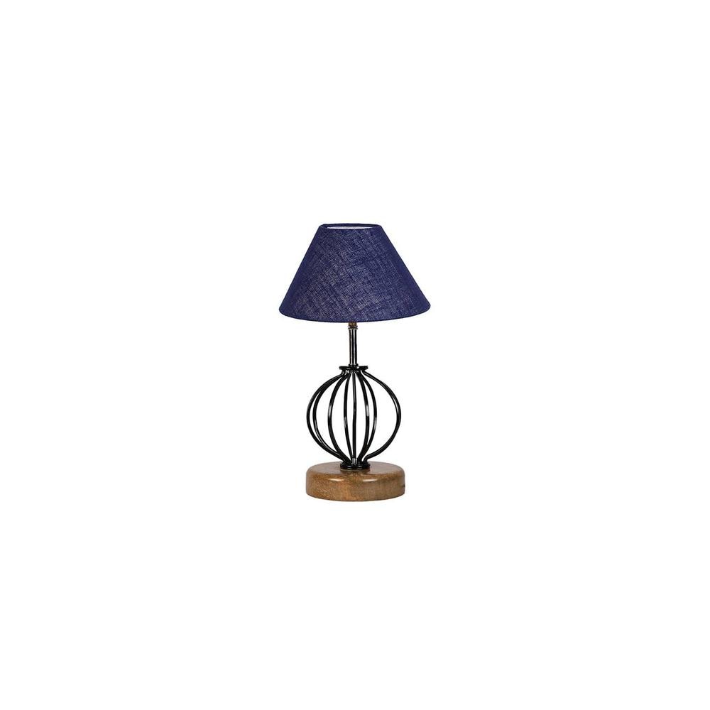 Alexis Blue Jute Table lamp with Wood & Iron Base