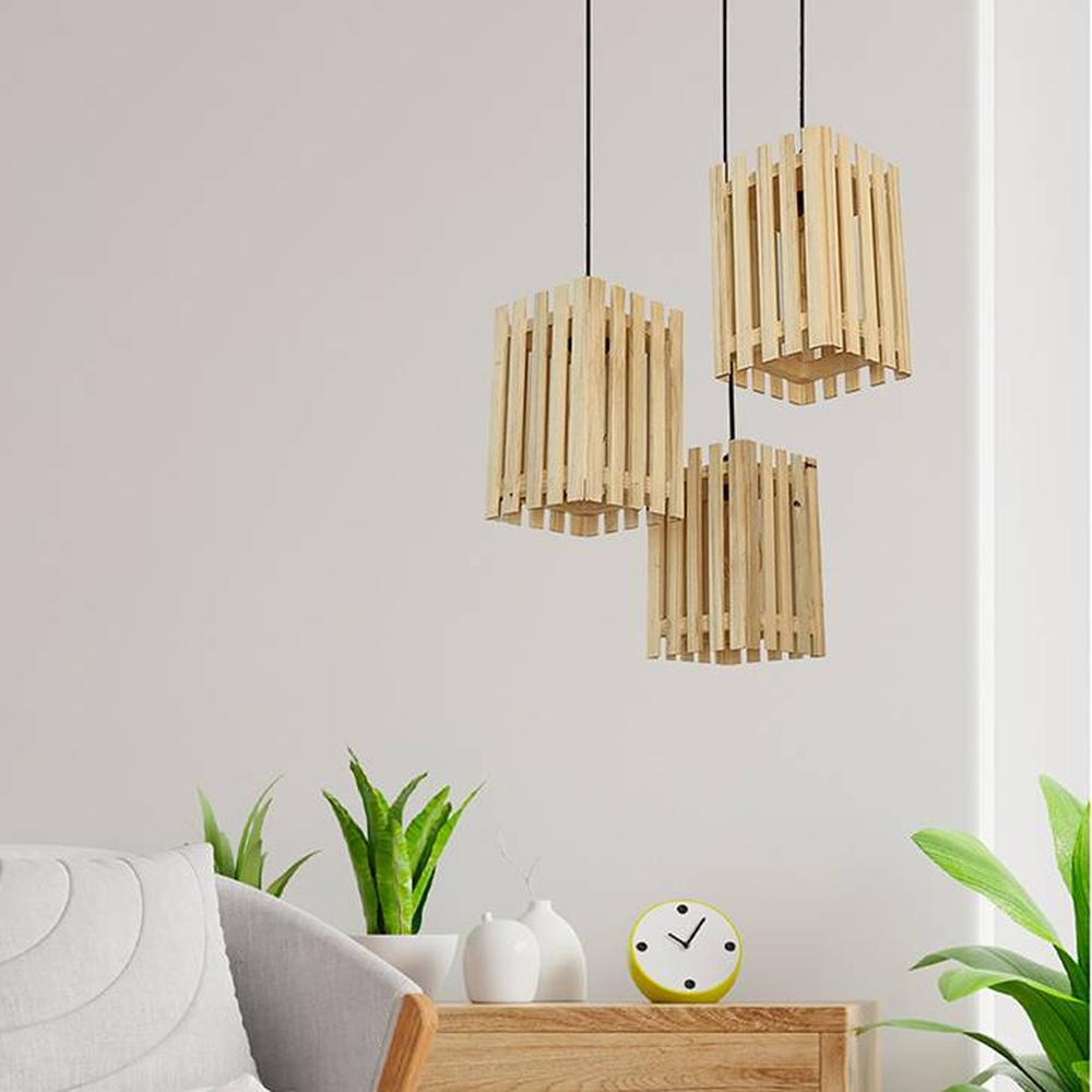 Elegant Beige Solid Wood Cluster Hanging Light