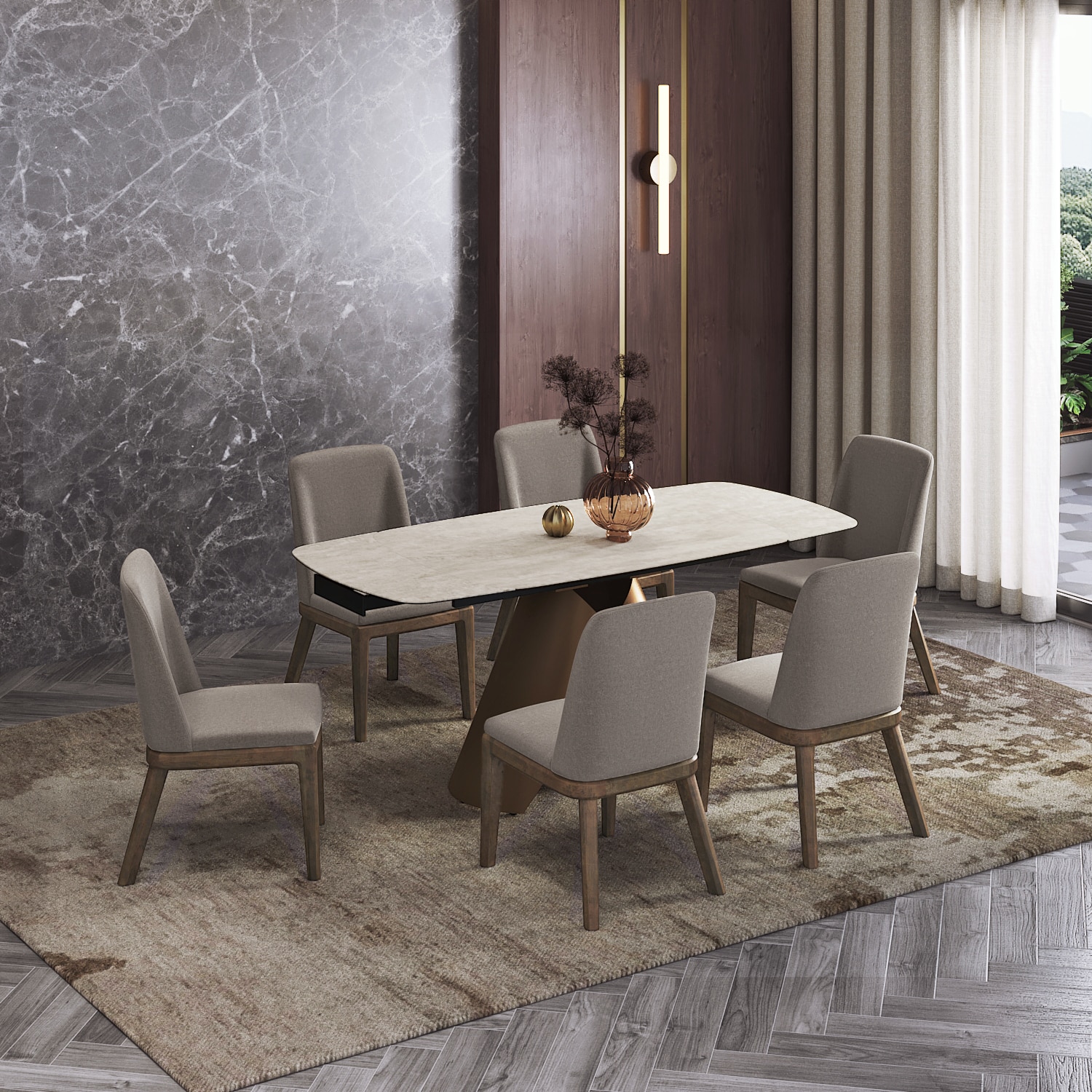 Aeris Ceramic 4 to 6 Seater Extendable Dining Table in Rome Travertine Finish