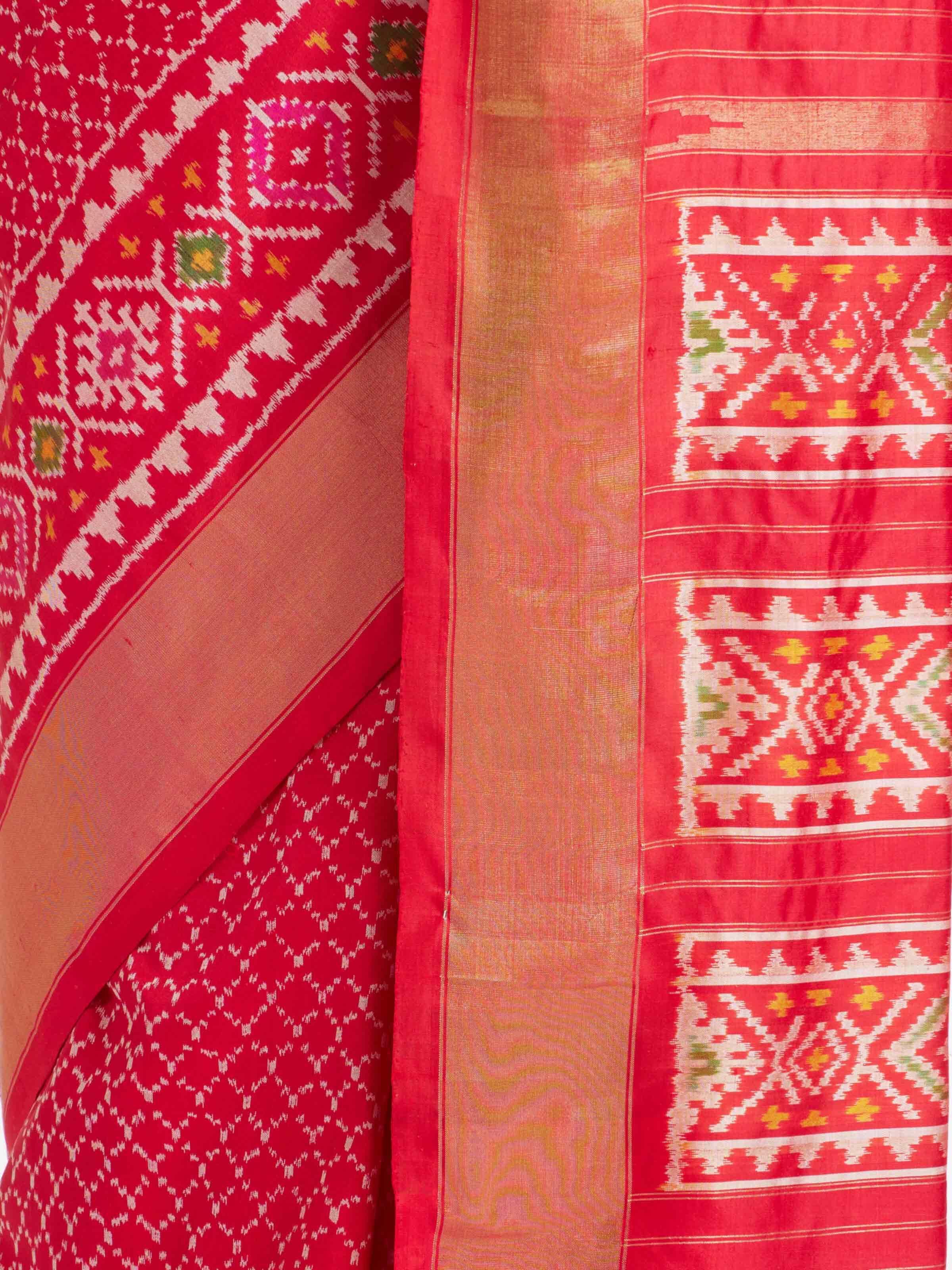 Red Weft Ikat Silk Saree