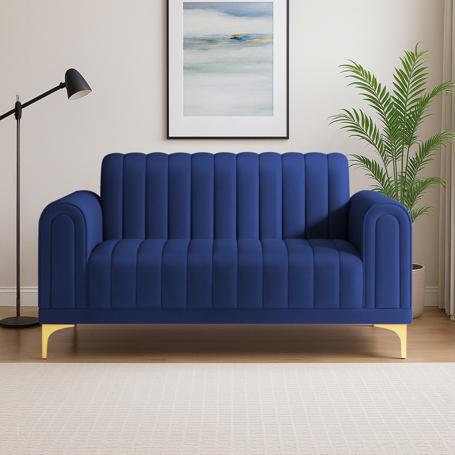 Josbert Velvet 2 Seater Sofa In  Navy Blue Colour
