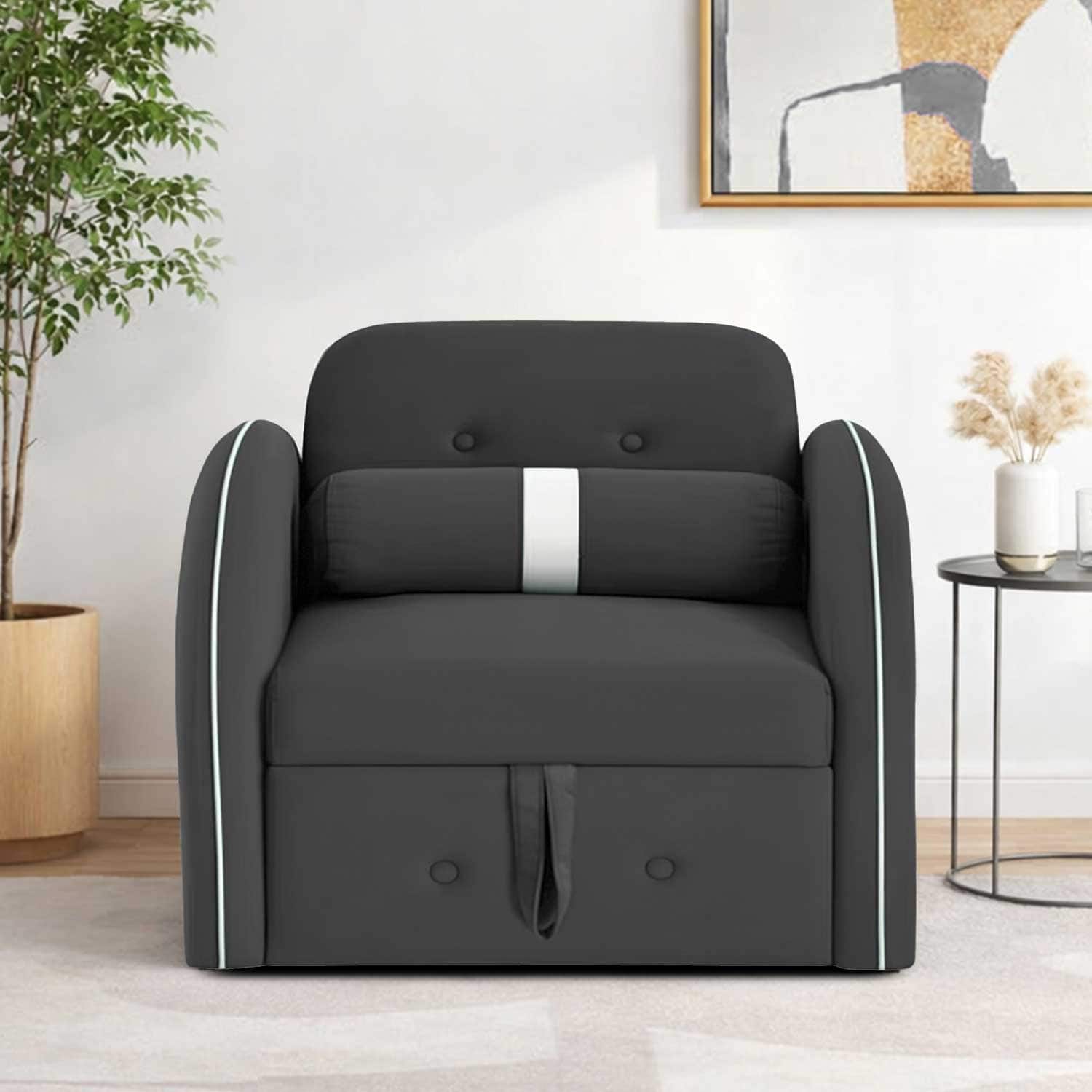 Jayen 1 Seater Pull Out Sofa cum Bed  in Dark Grey Colour - Home Lifestylez