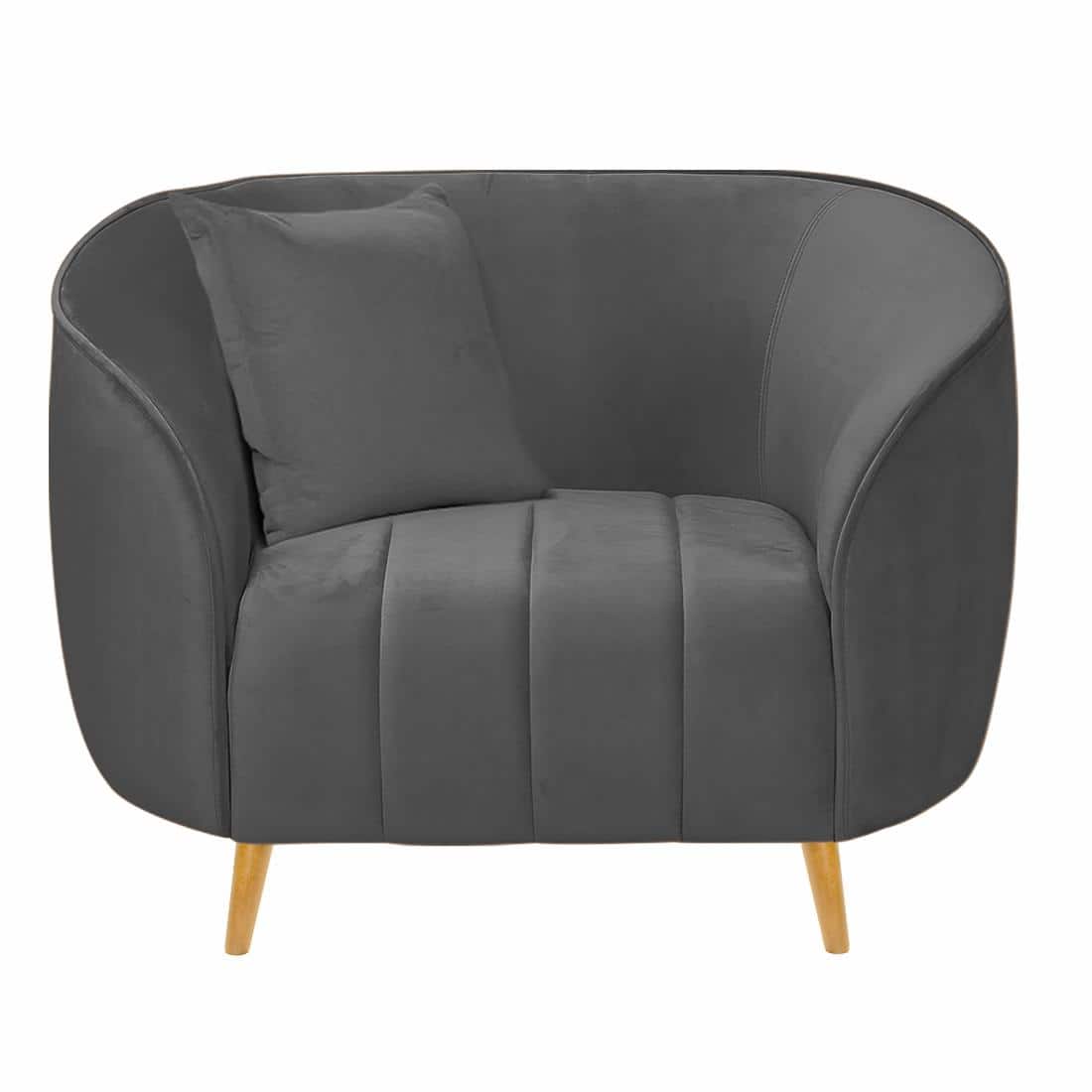 Nero Velvet 1 Seater Sofa in Dark Grey Colour