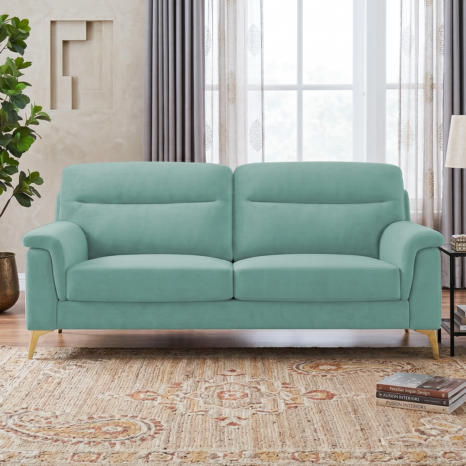 Niwara Velvet 3 Seater  sofa in Pista Green color - Home Lifestylez