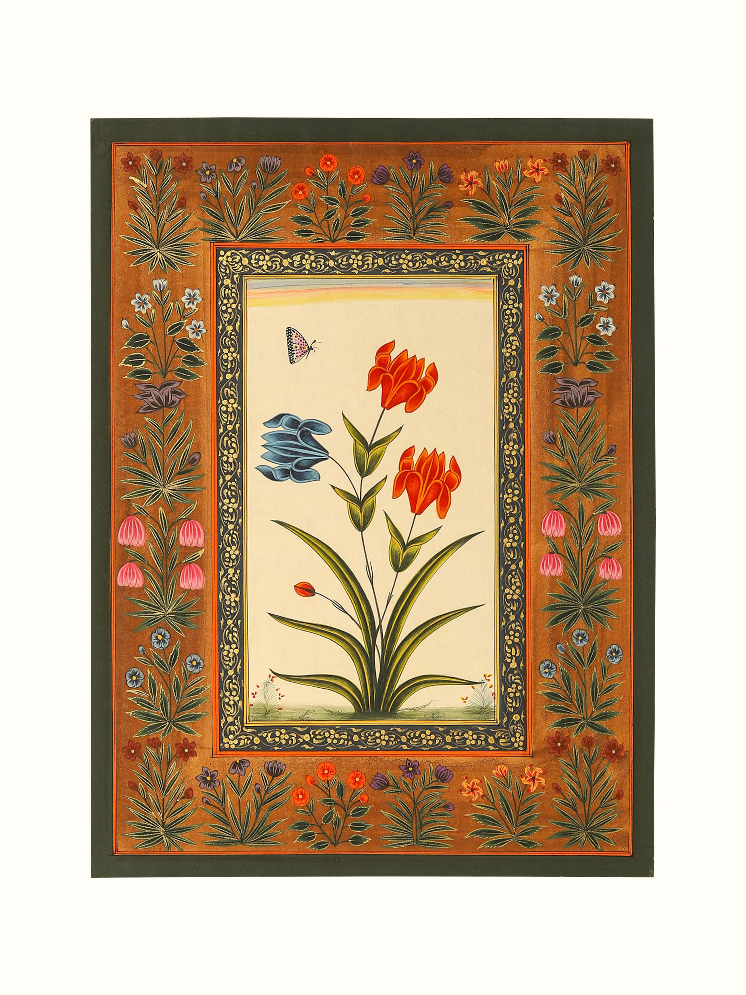 Flower Brown Border Miniature Painting
