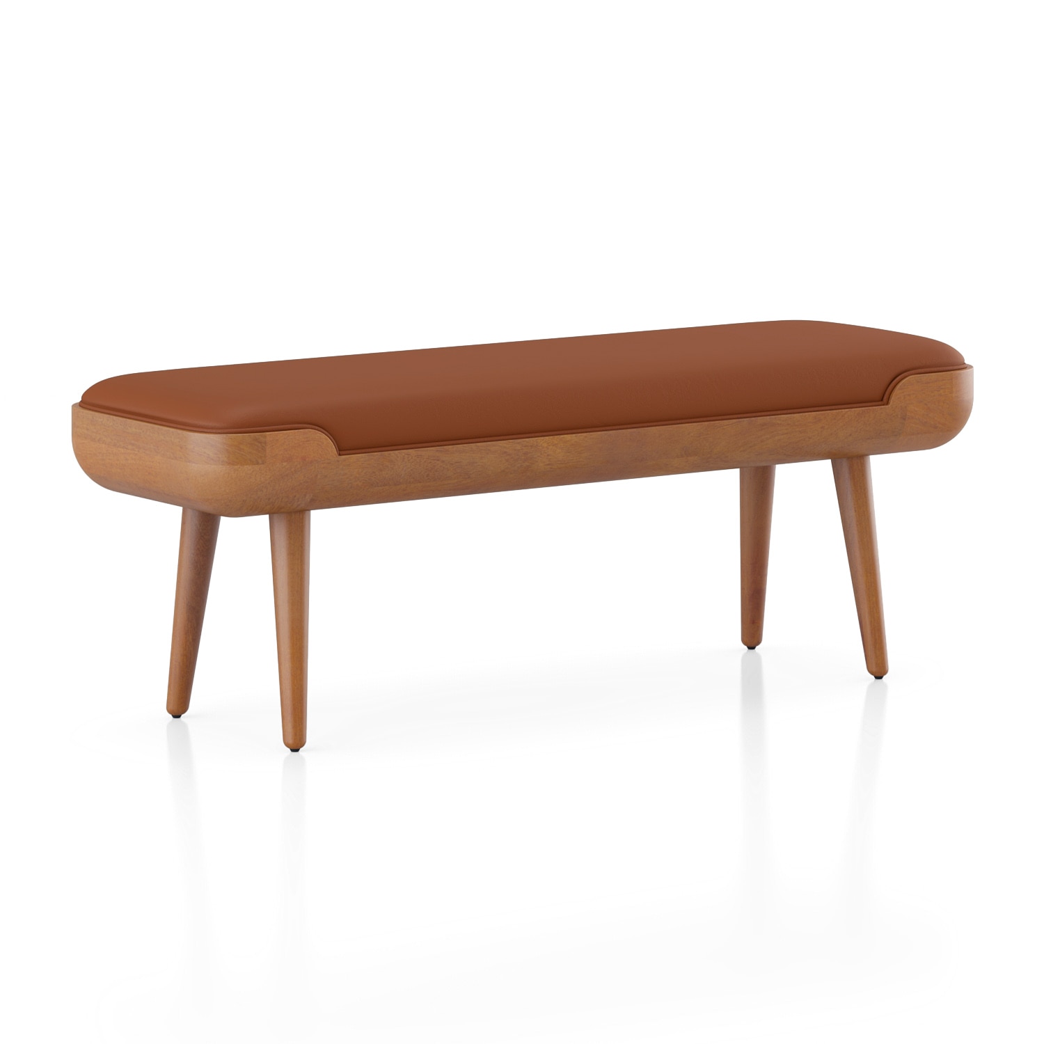 Nuvo Solid Wood Upholstered Bench In Amber Walnut Finish and Nappa