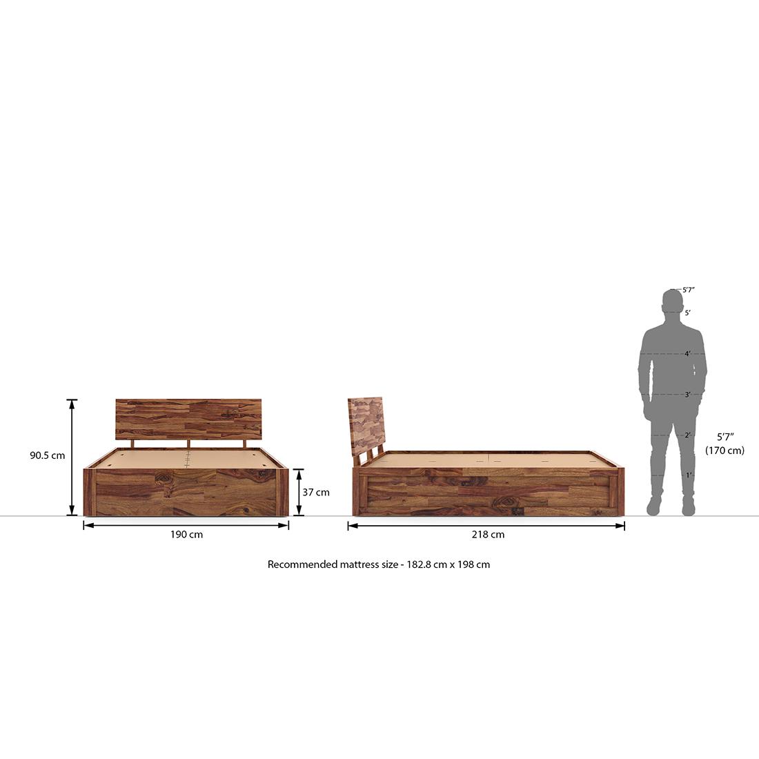 Boston Solid Wood King Size Box Storage Bed In Teak Finish
