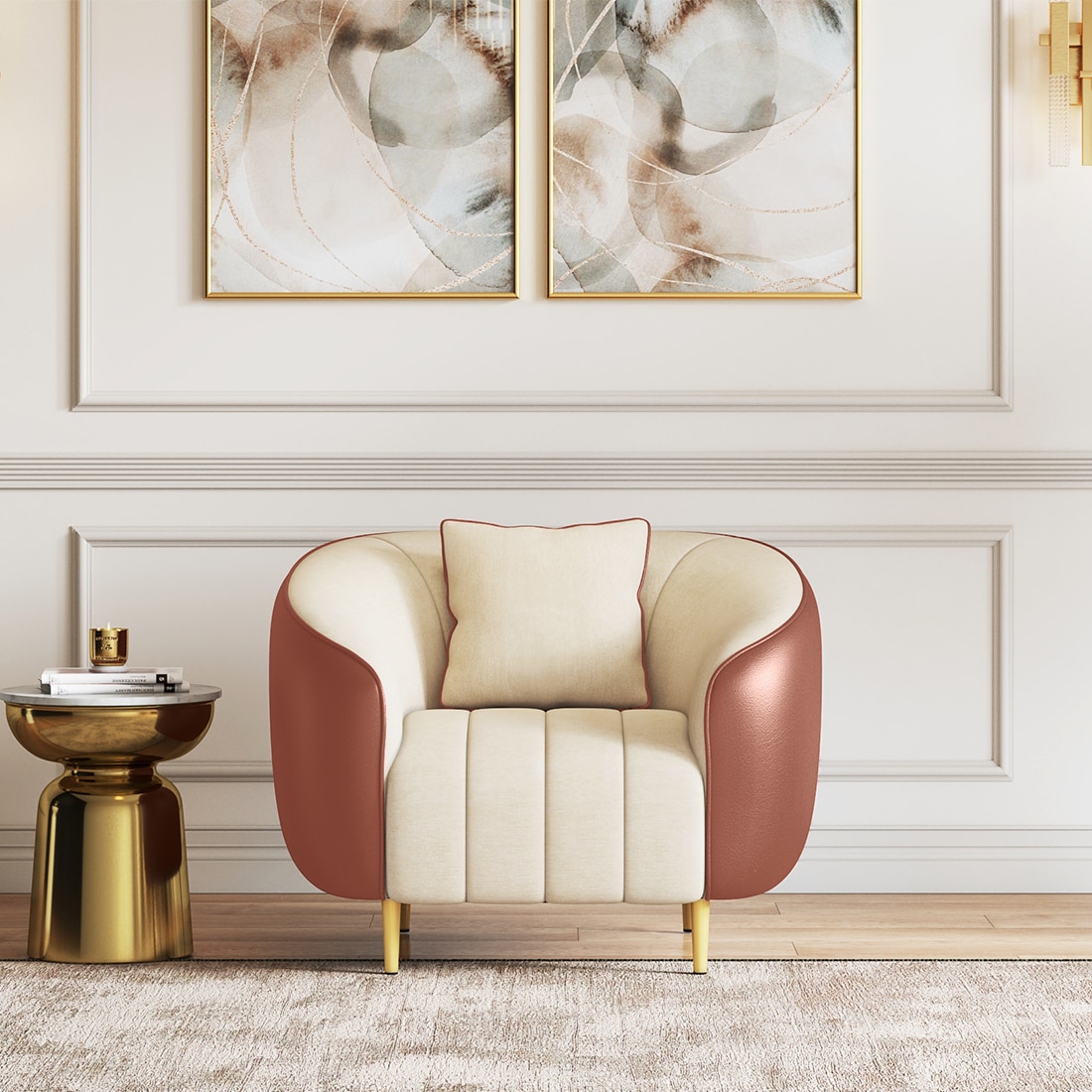 Amora 1 Seater Fabric Sofa In Dual Tone Birch Beige And Sienna Brown Colour