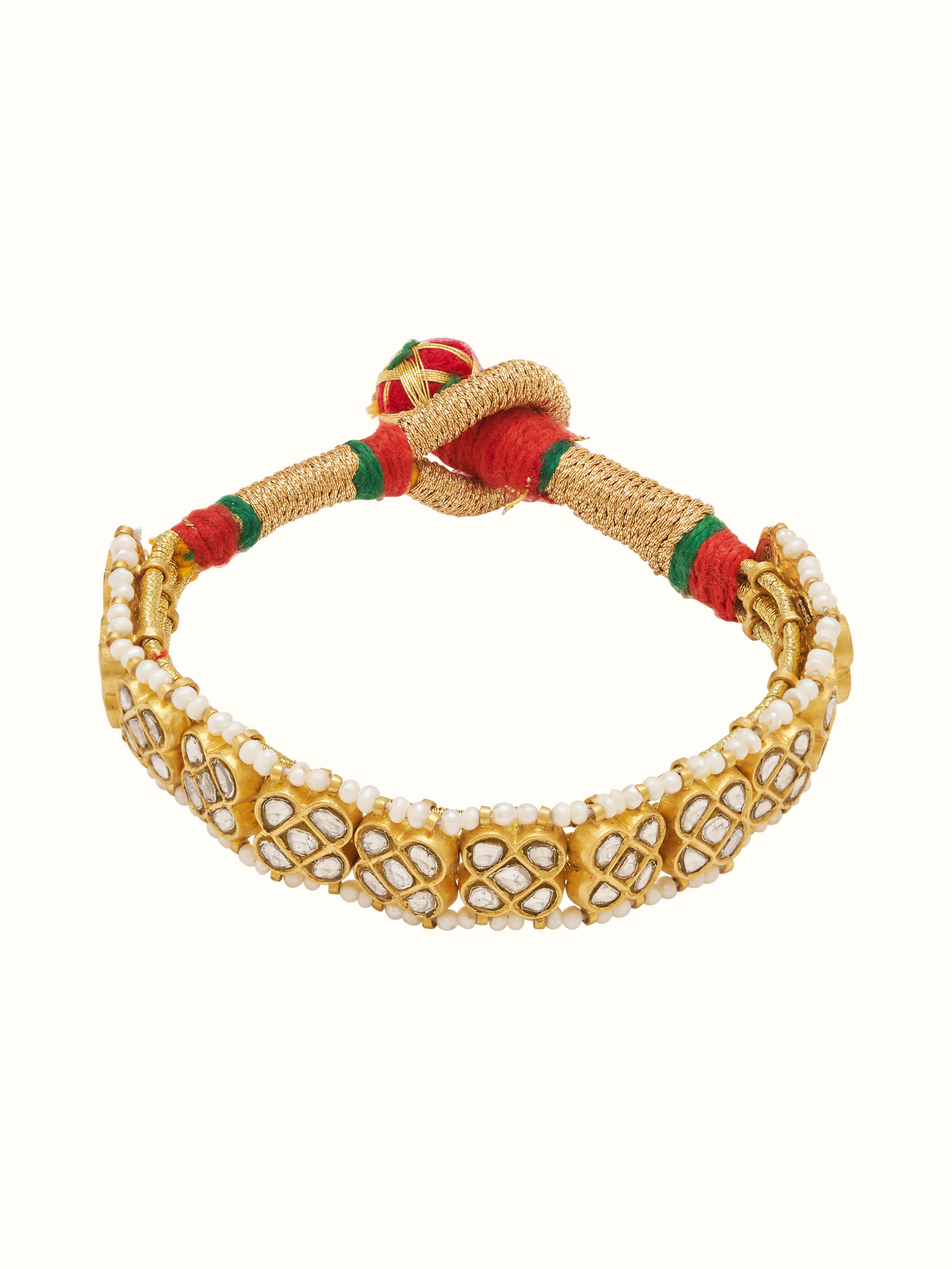 Front view of Thappa 22 Karat Gold Flexible Bracelet showing detailed gold work