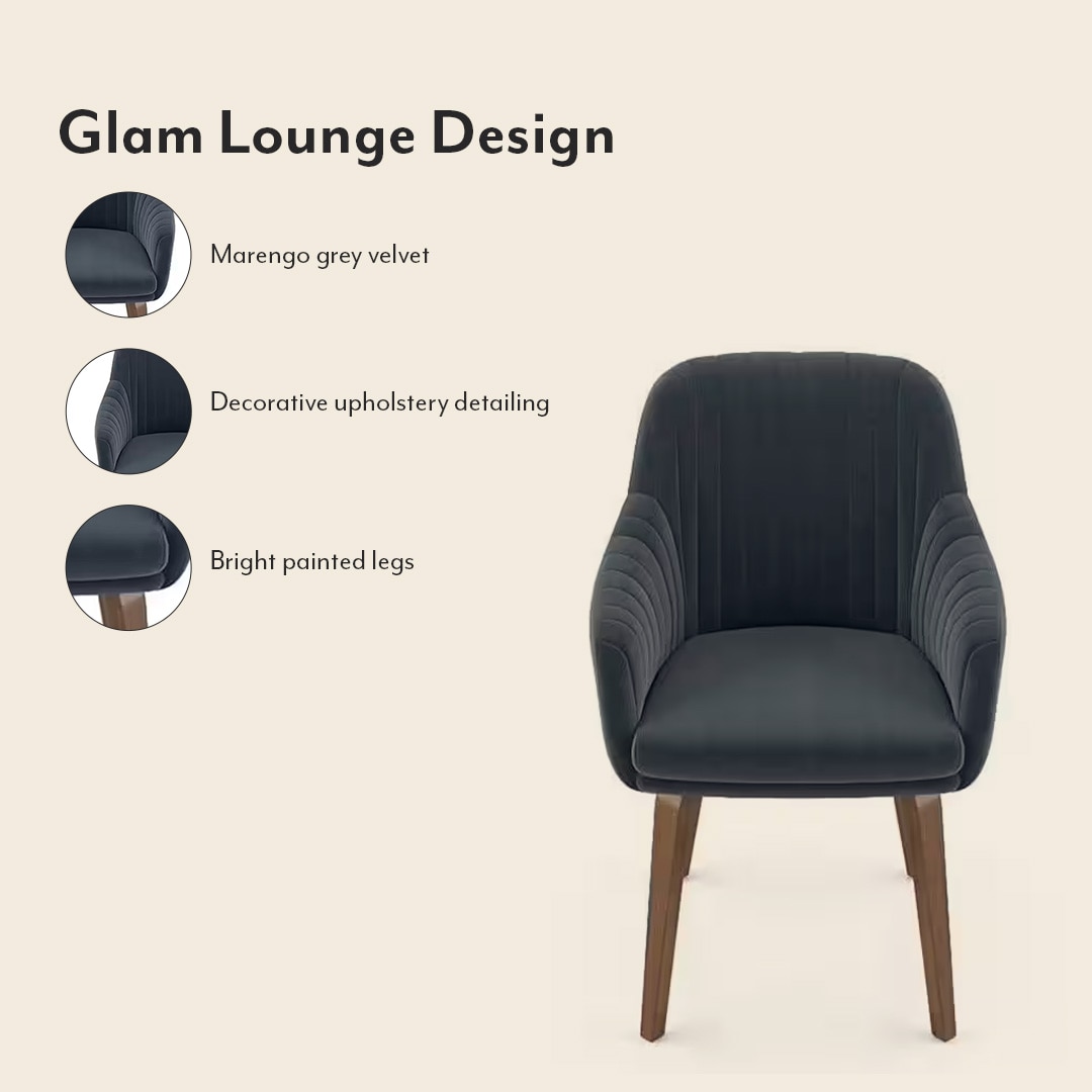 Rochelle Lounge Chair in Marengo Grey Velvet Colour