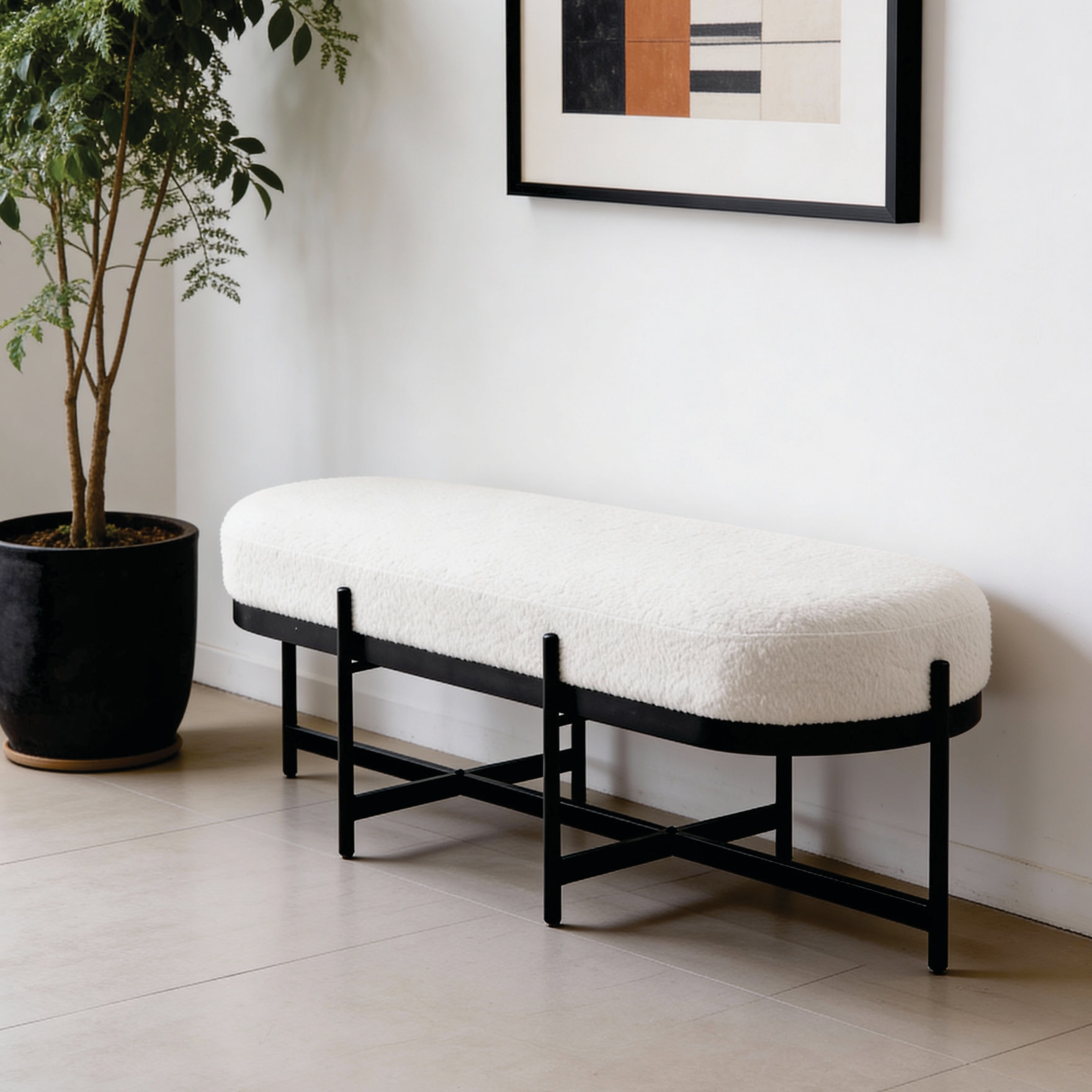The Cozy Curator Metal Bench in White Finish - Handicrafts Town