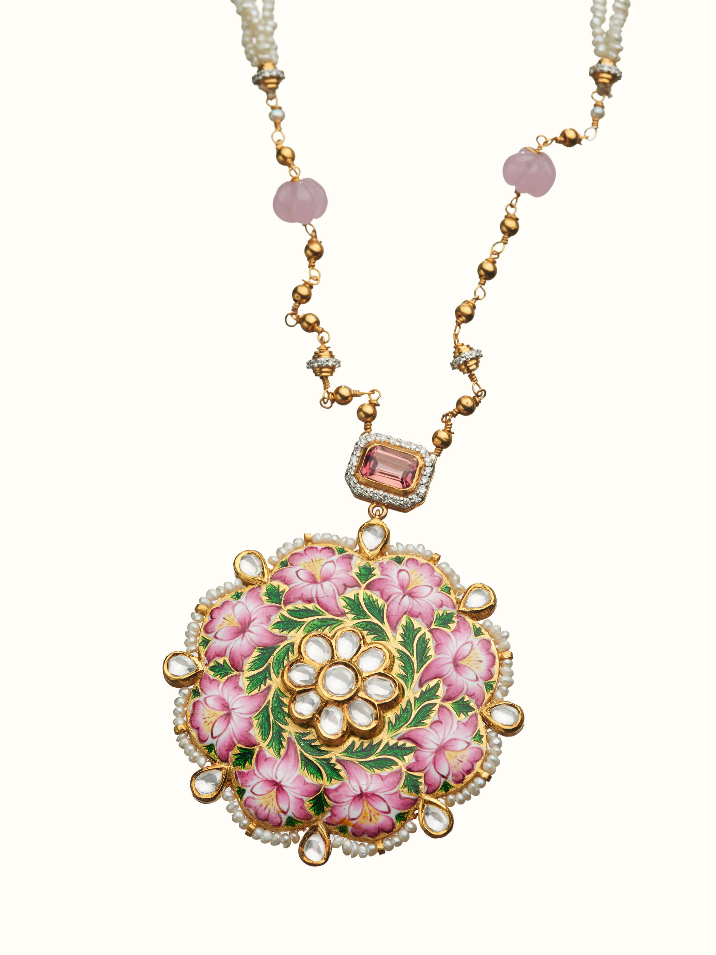 Gulabi Meenakari 22 Karat Gold Collar Necklace
