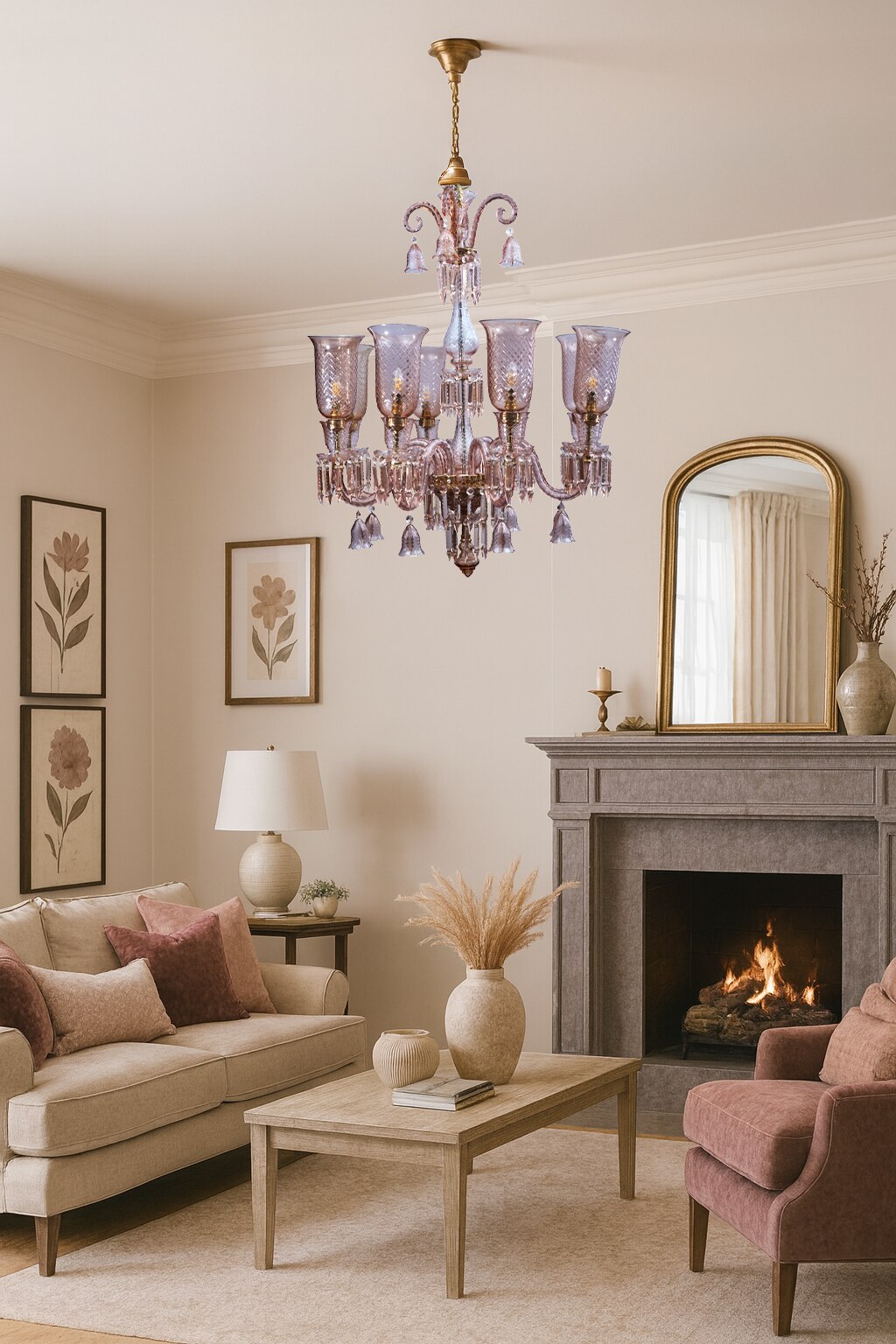 Pink Glass Chandelier