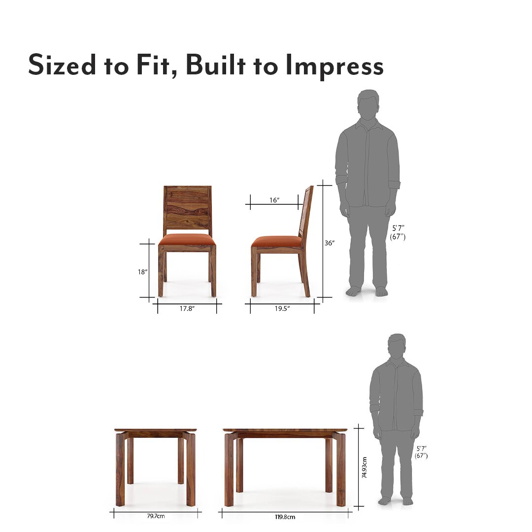 Catria - Oribi 4 Seater Dining Table Set (Colour- Burnt Orange , Finish- Teak)