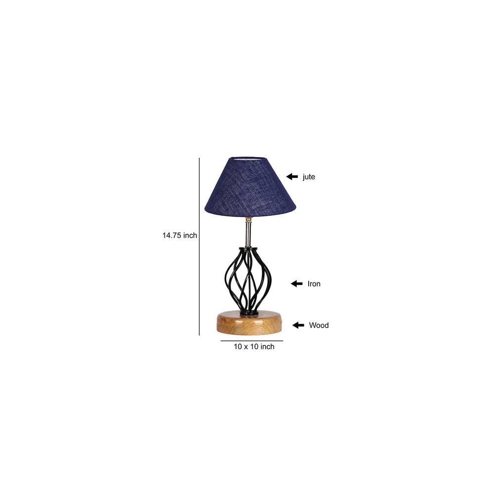 Joanna Blue Jute Table lamp with Wood & Iron Base