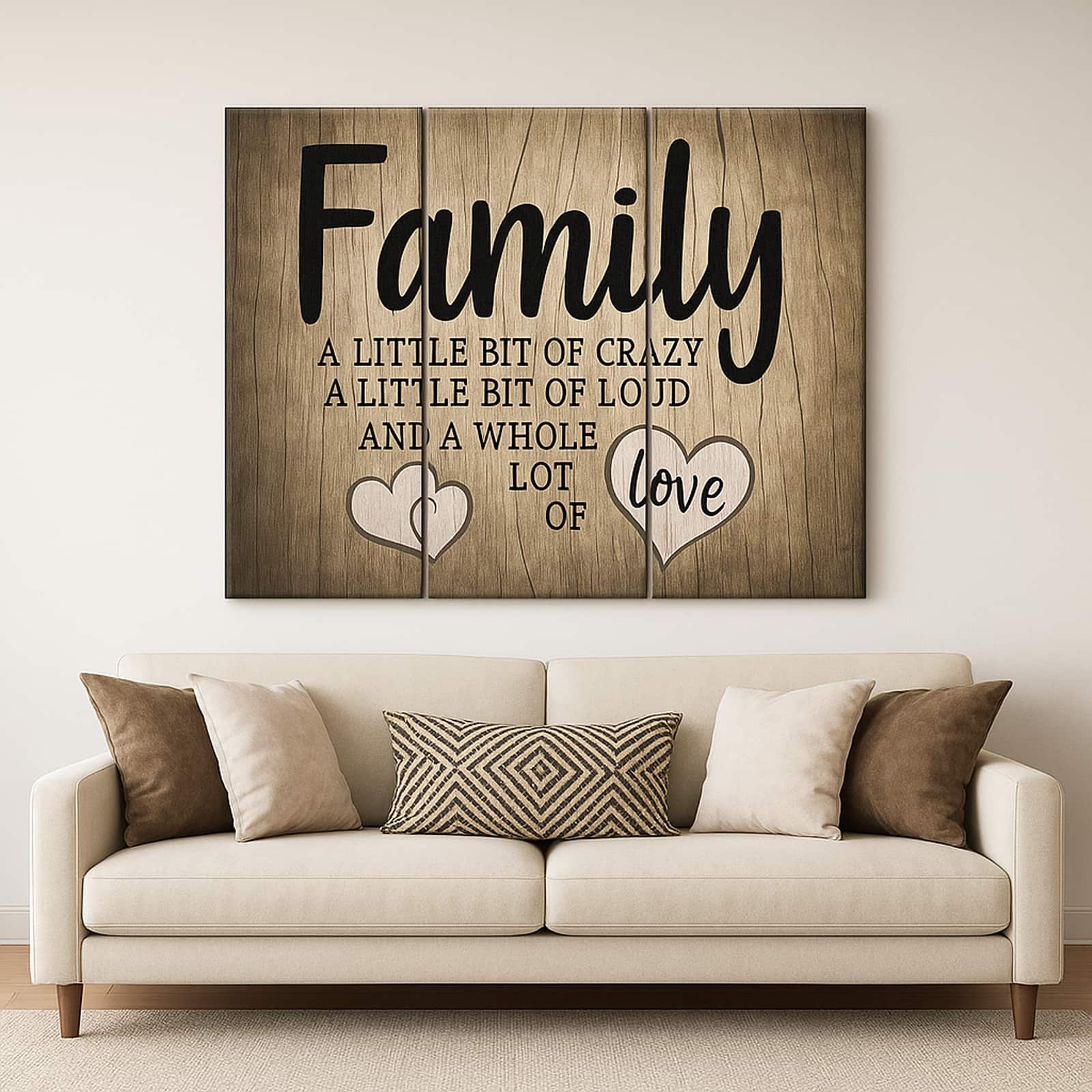 Truss Pcs Brown Black Family Love Typography Canvas Canvas Wall Prints Set of 3 Multicolor Matte