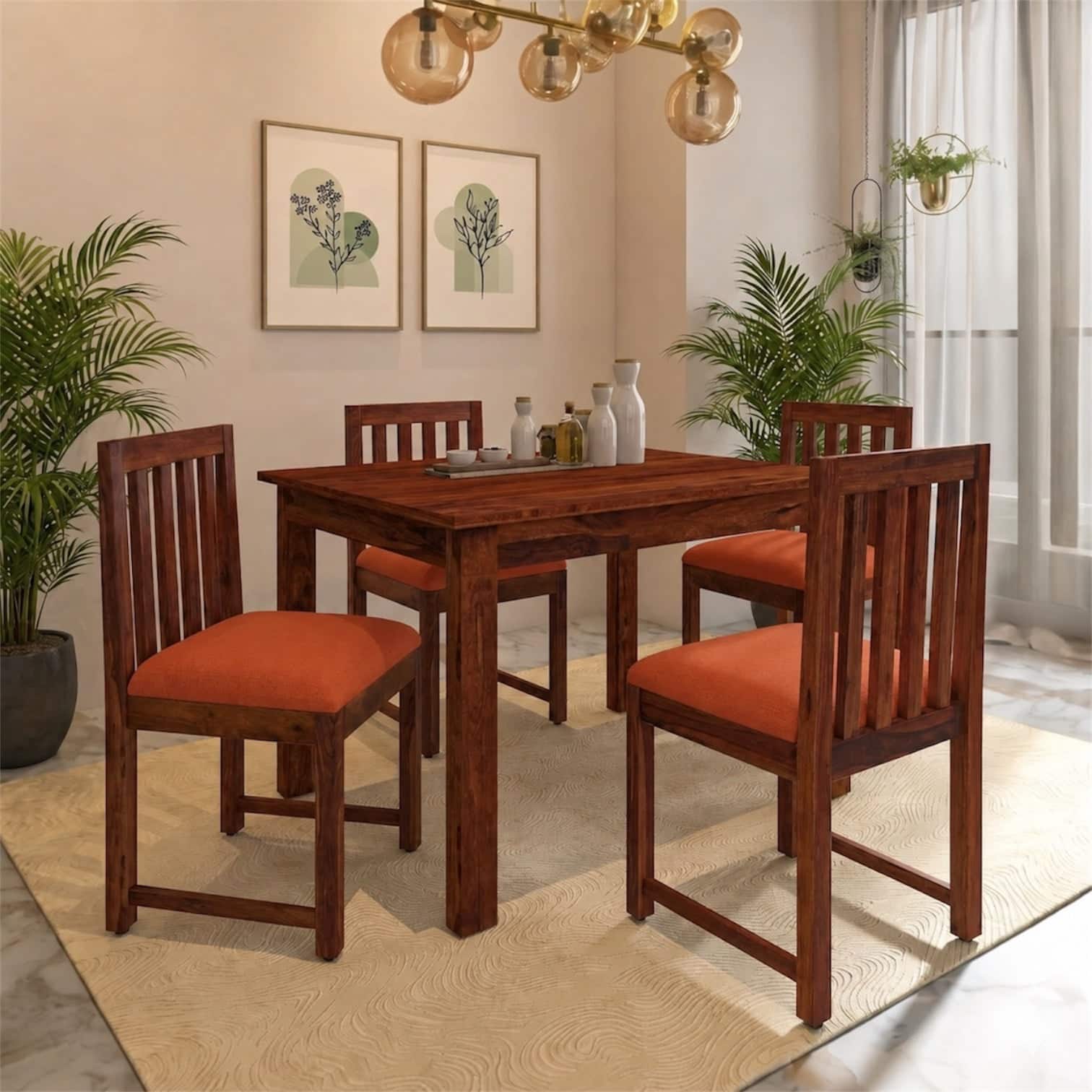 Aura 4 Seater Dining Set with Orange Cushioned Chairs