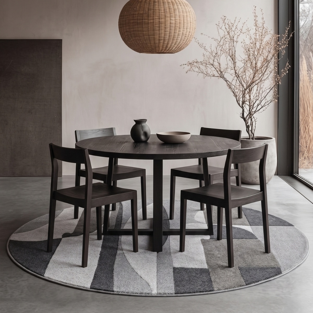 Handmade Round Wool Silk Rug Modern Abstract Grey 5 Feet Carpet - NEU LOOMS