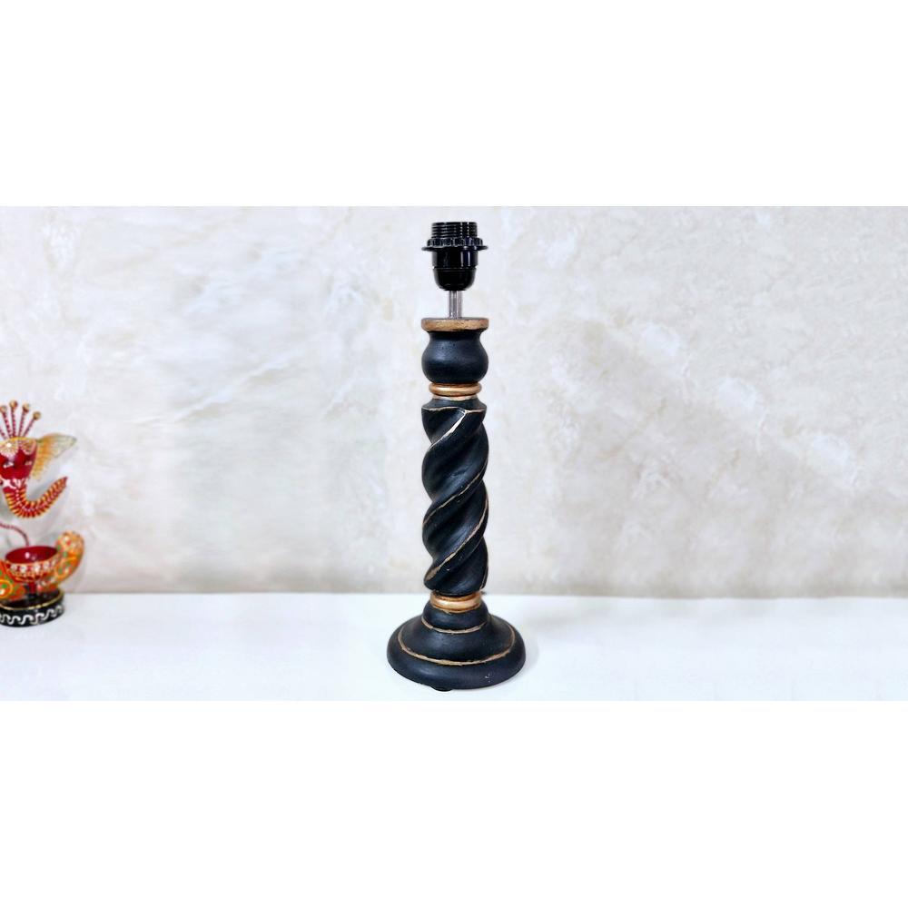 Aurelio Black & Gold Handmade Wooden Table in Rope design with a Cotton Beige shade