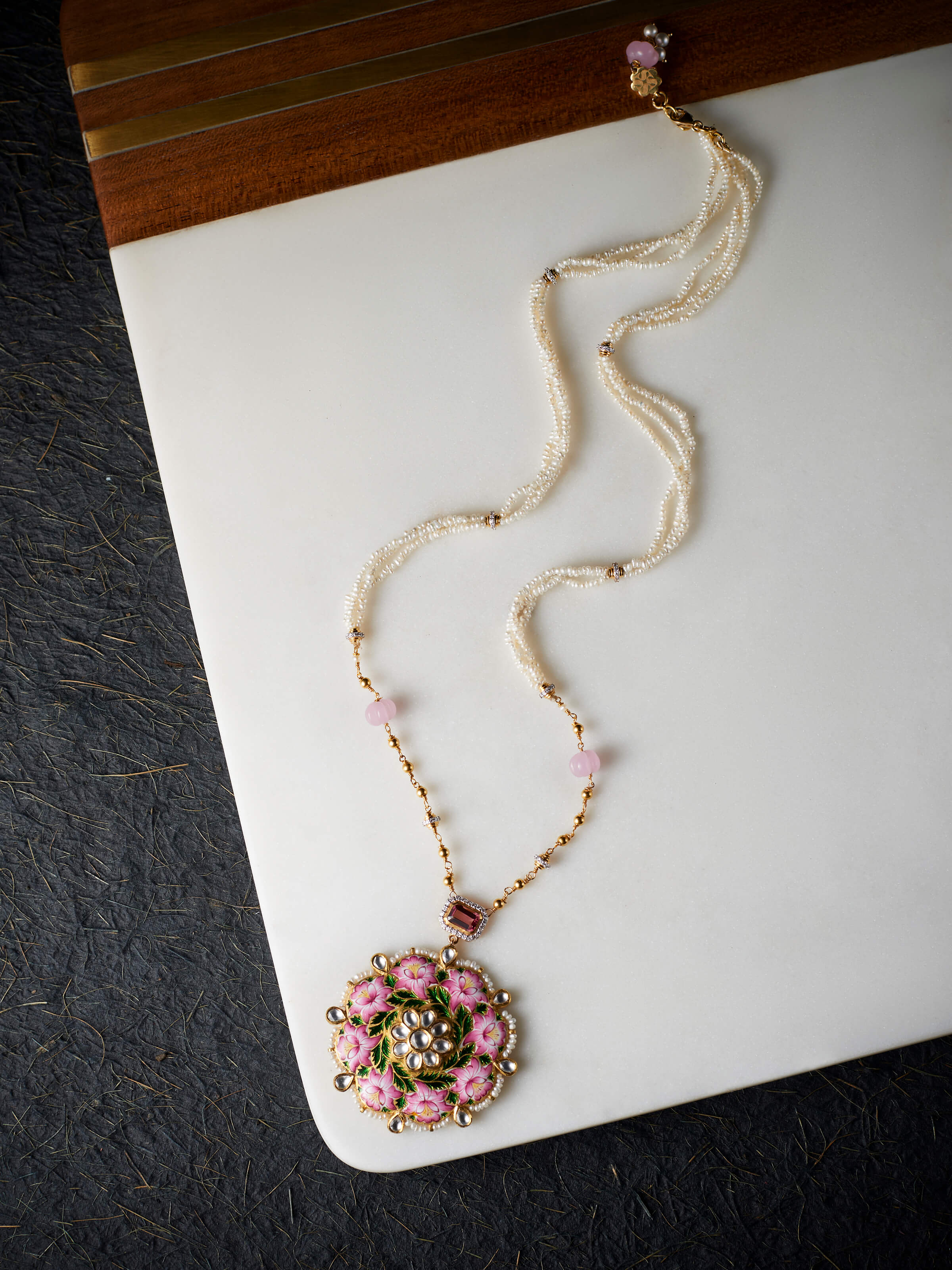 Gulabi Meenakari 22 Karat Gold Collar Necklace