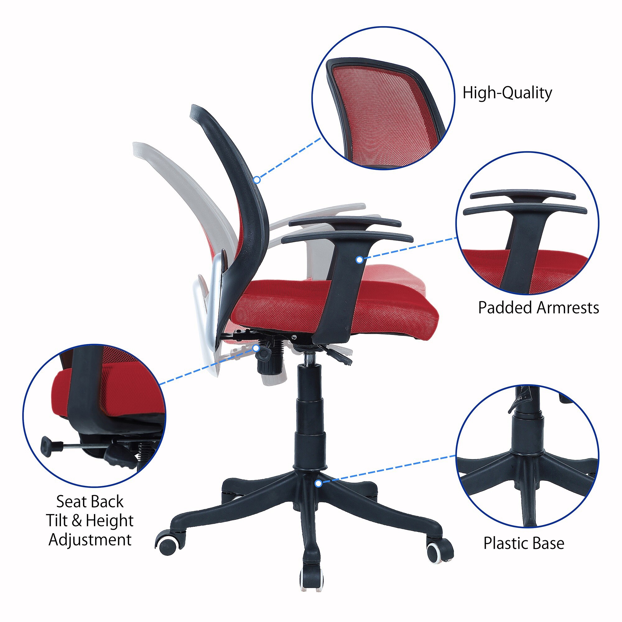 Xxeana Low Back Ergonomic Chair in Red Colour